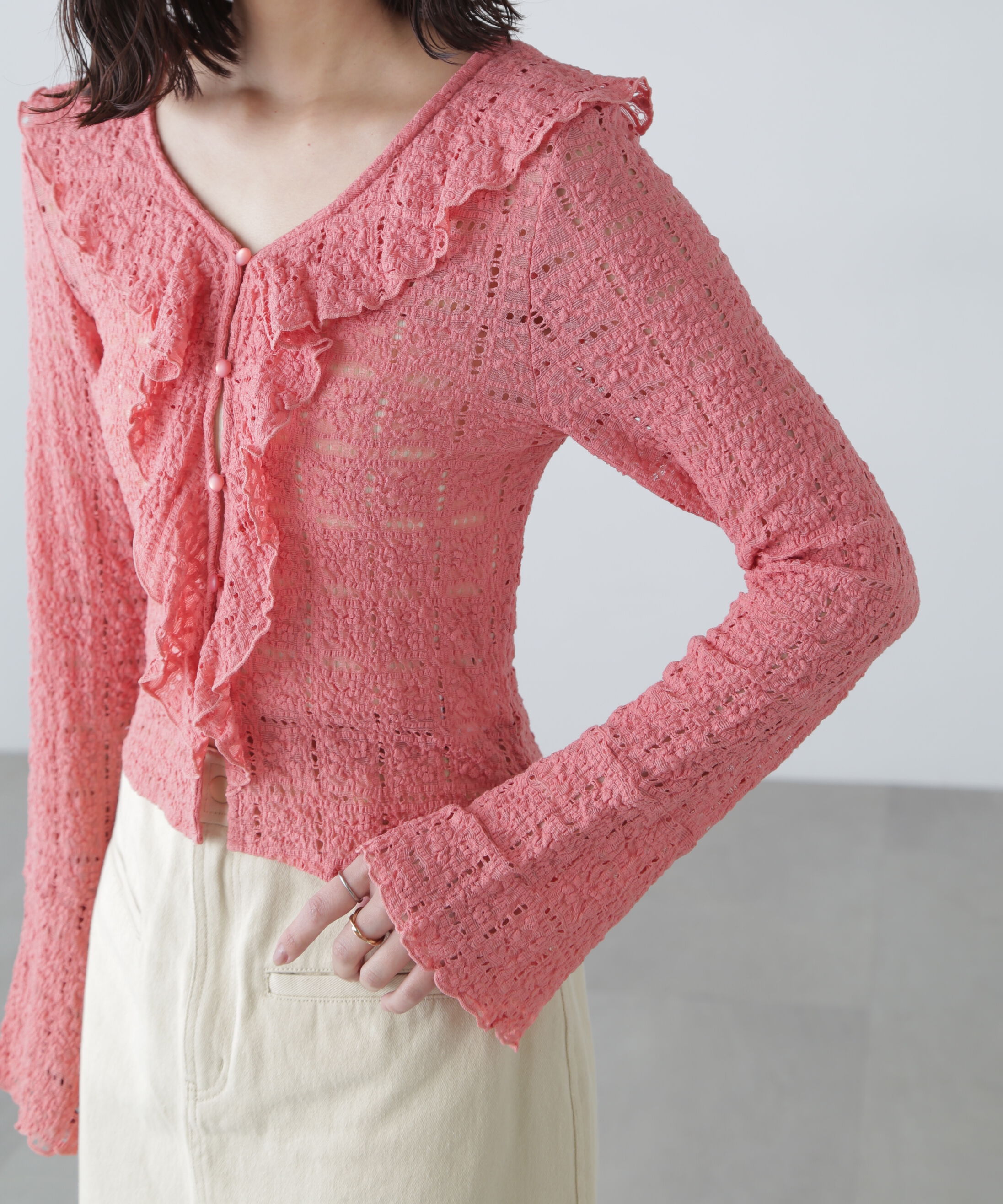  「レースラッフルカットソーブラウス」|シャツ・ブラウス|