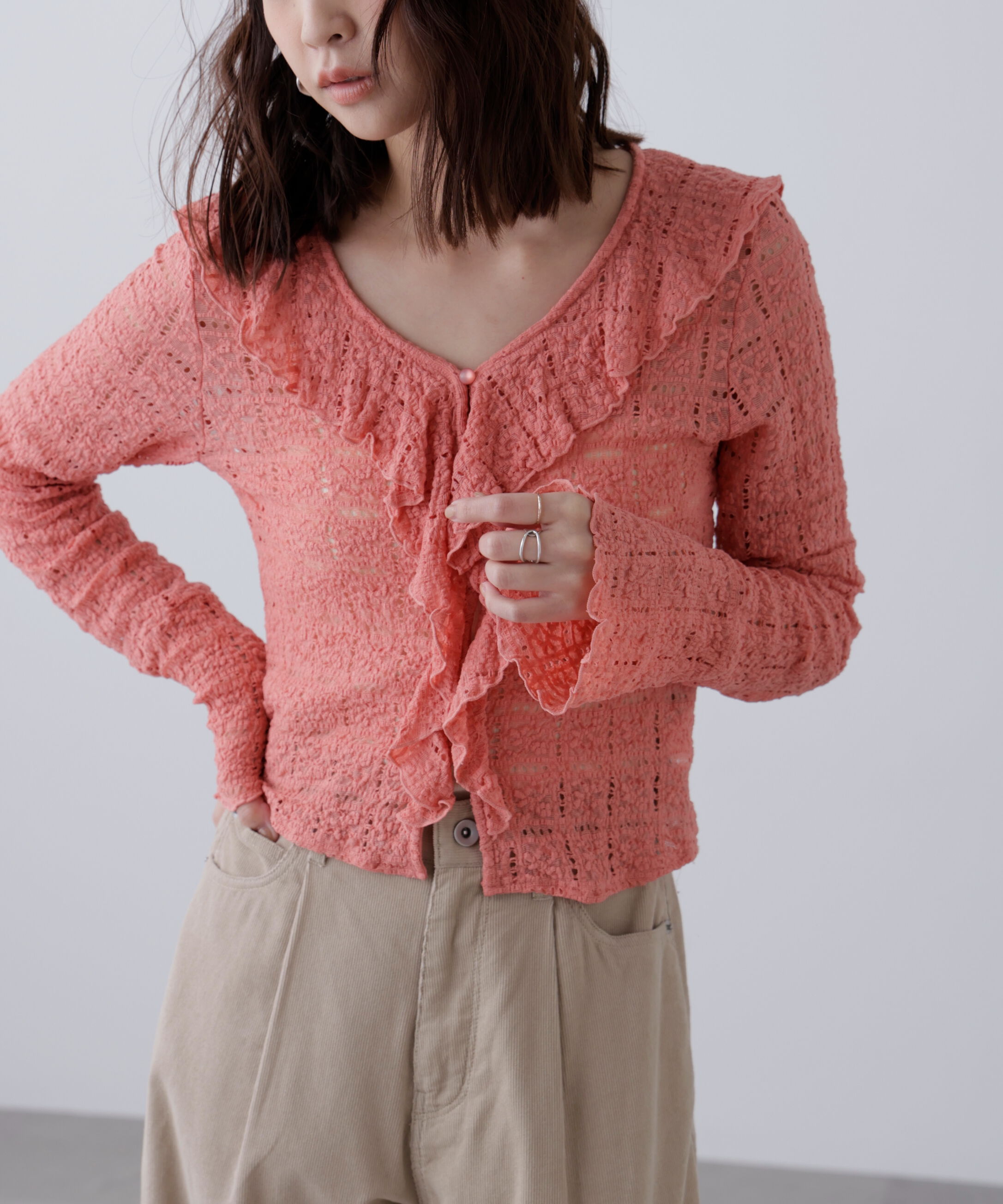  「レースラッフルカットソーブラウス」|シャツ・ブラウス|