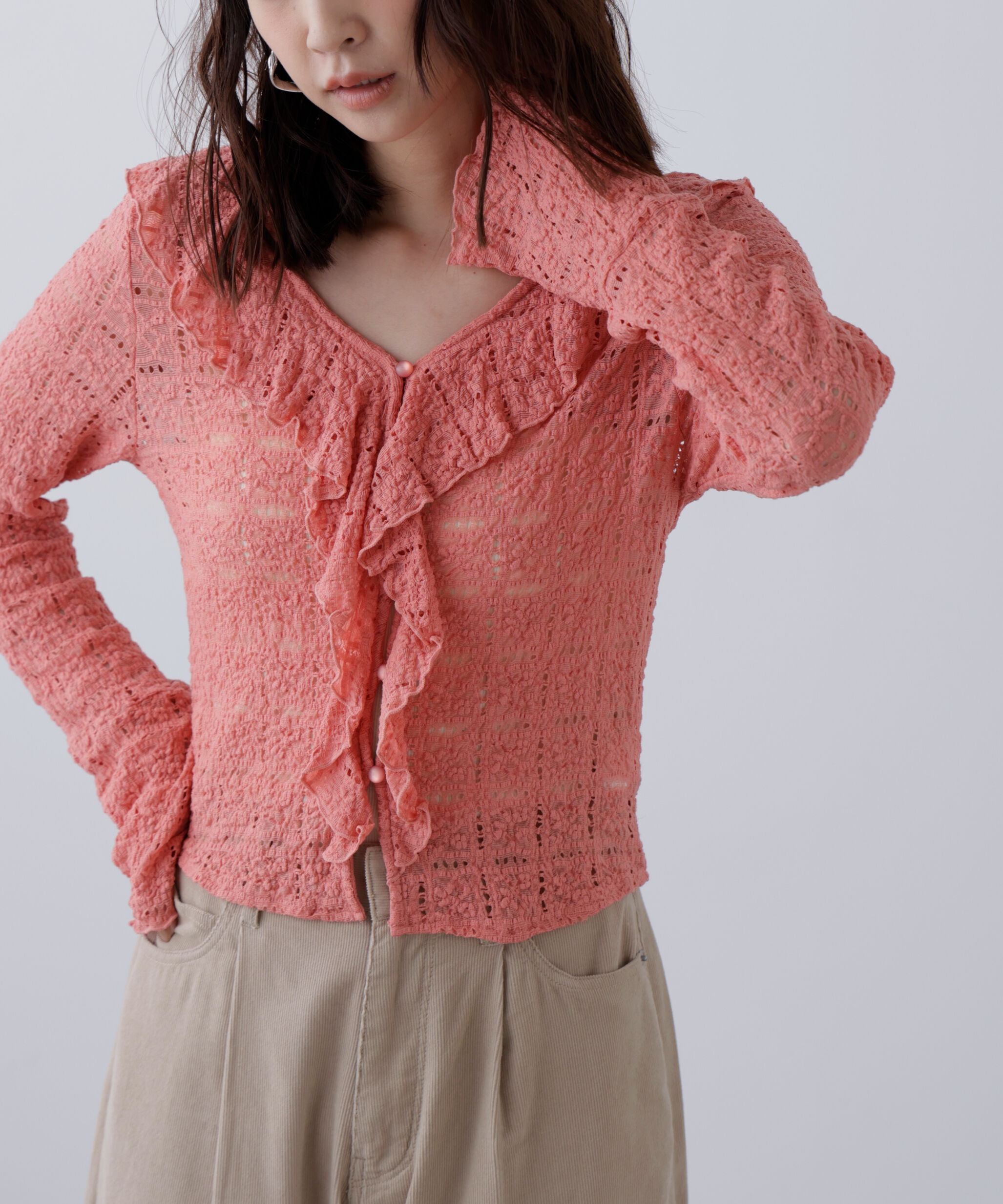  「レースラッフルカットソーブラウス」|シャツ・ブラウス|