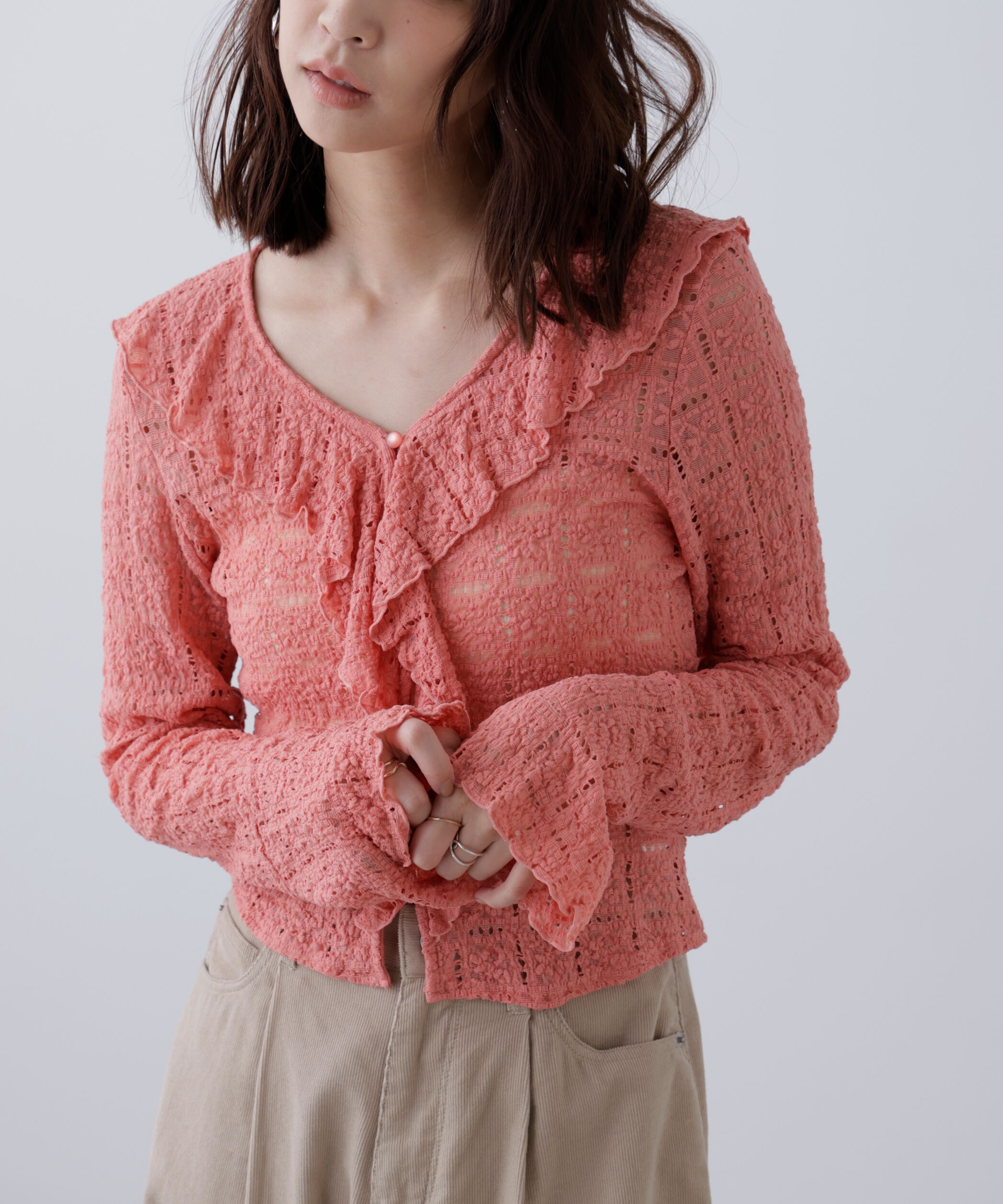  「レースラッフルカットソーブラウス」|シャツ・ブラウス|