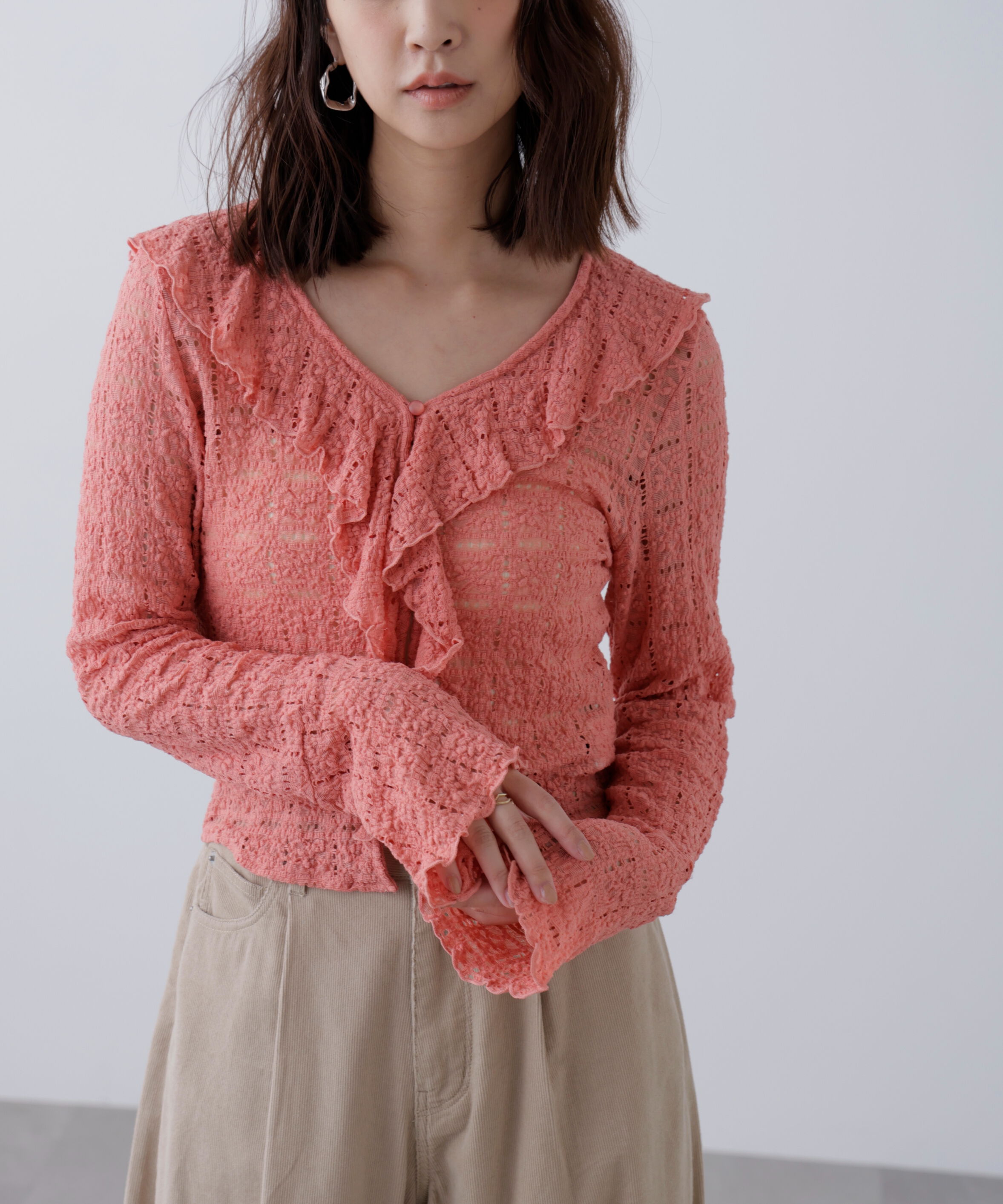  「レースラッフルカットソーブラウス」|シャツ・ブラウス|