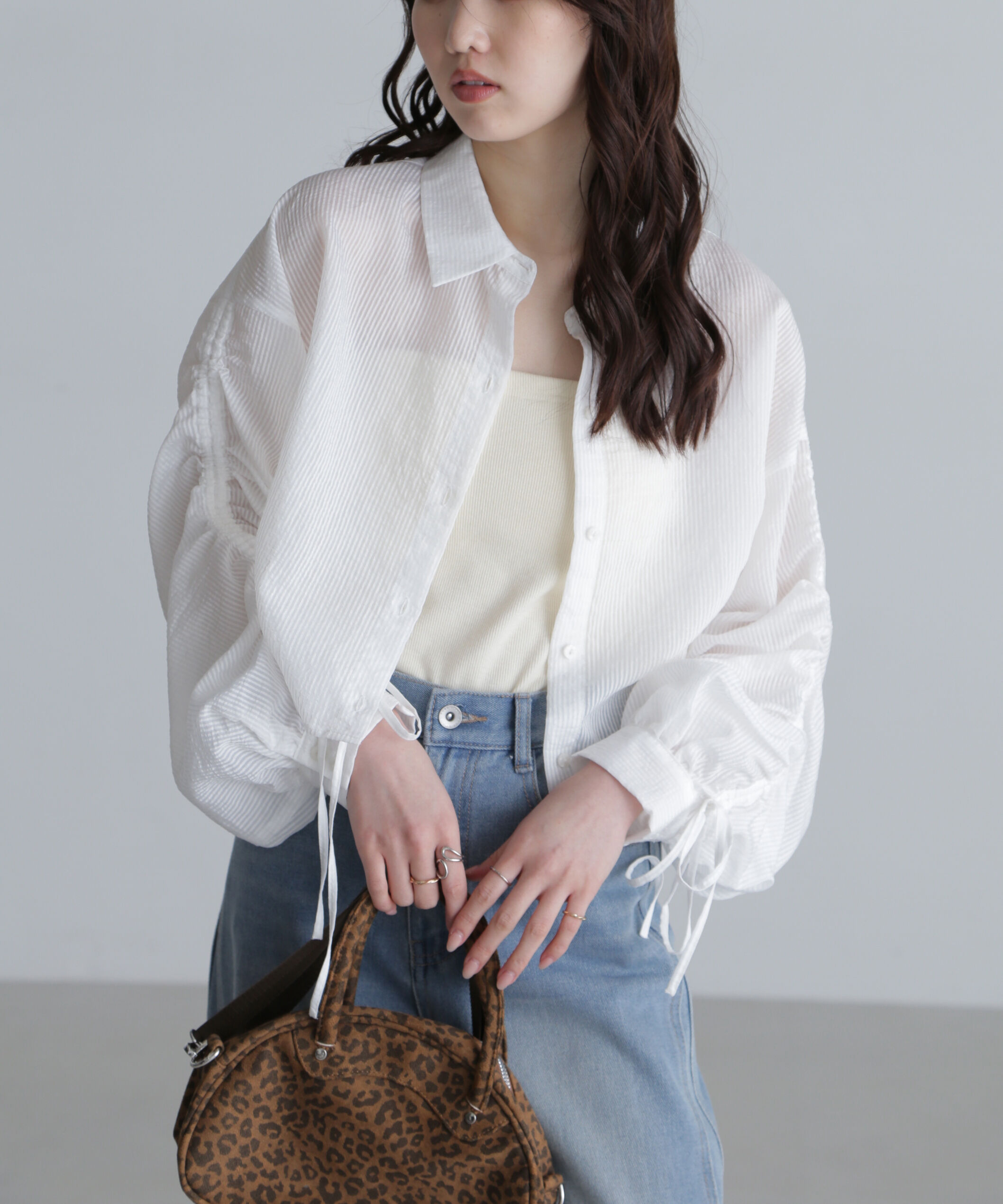  「シアー短丈袖ドロストシャツ」|シャツ・ブラウス|