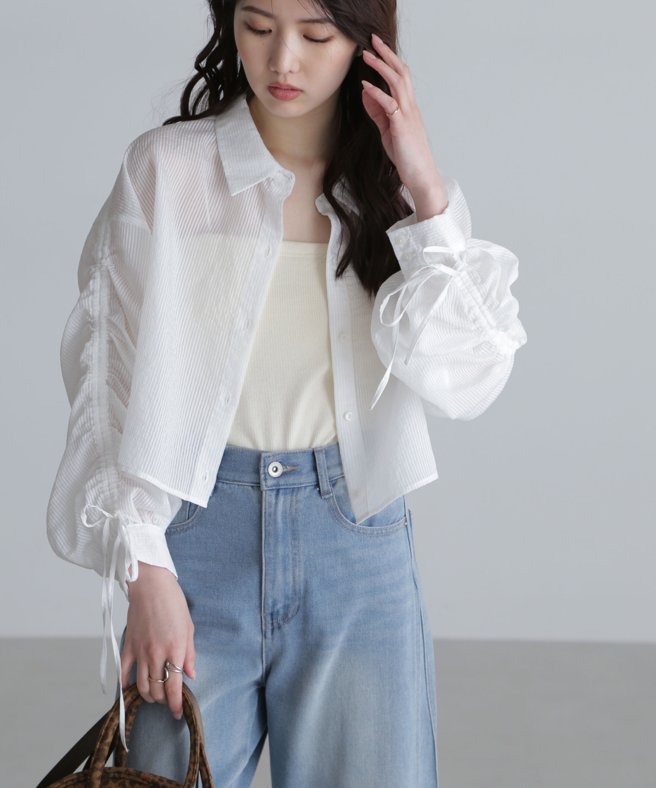  「シアー短丈袖ドロストシャツ」|シャツ・ブラウス|