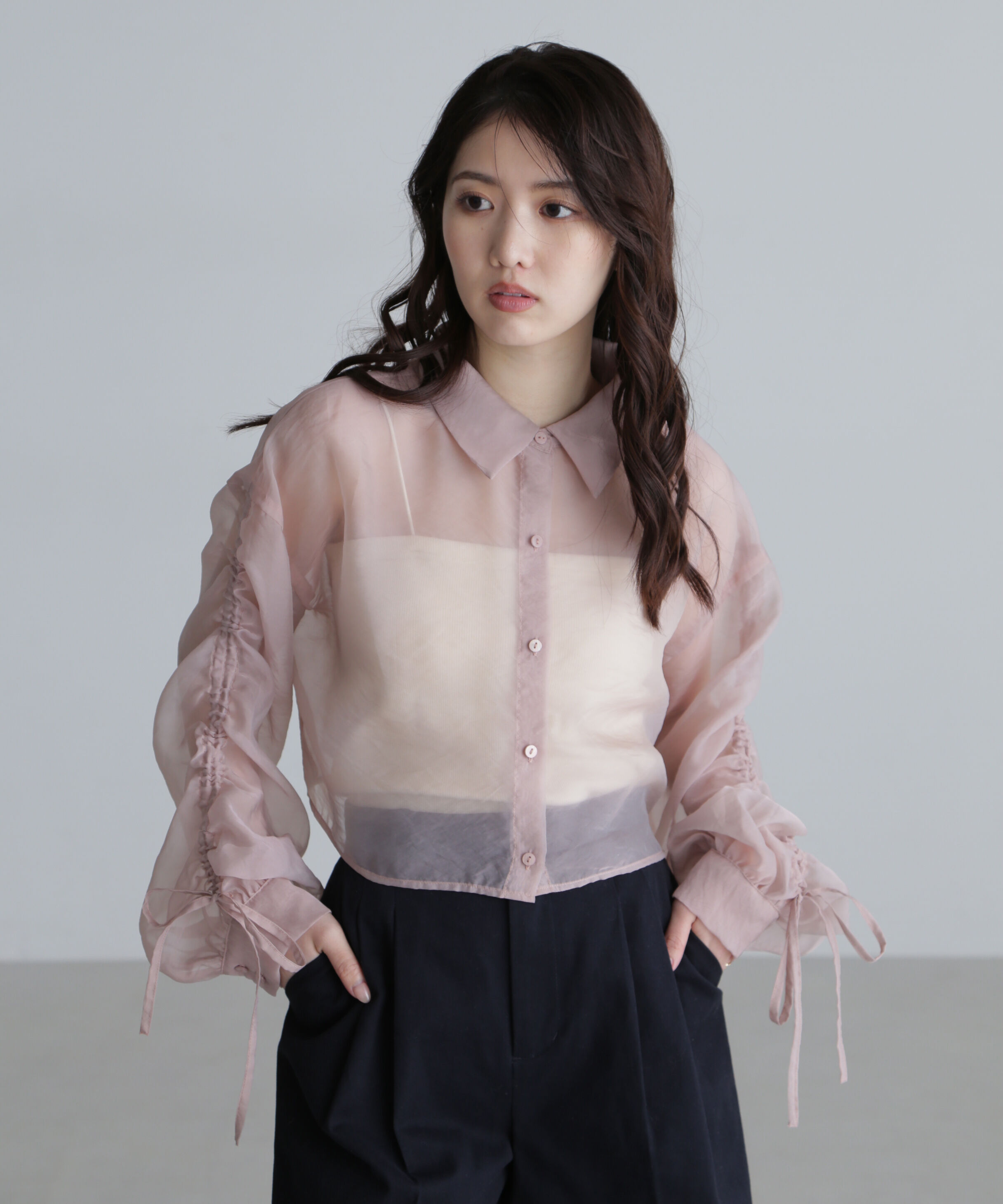  「シアー短丈袖ドロストシャツ」|シャツ・ブラウス|