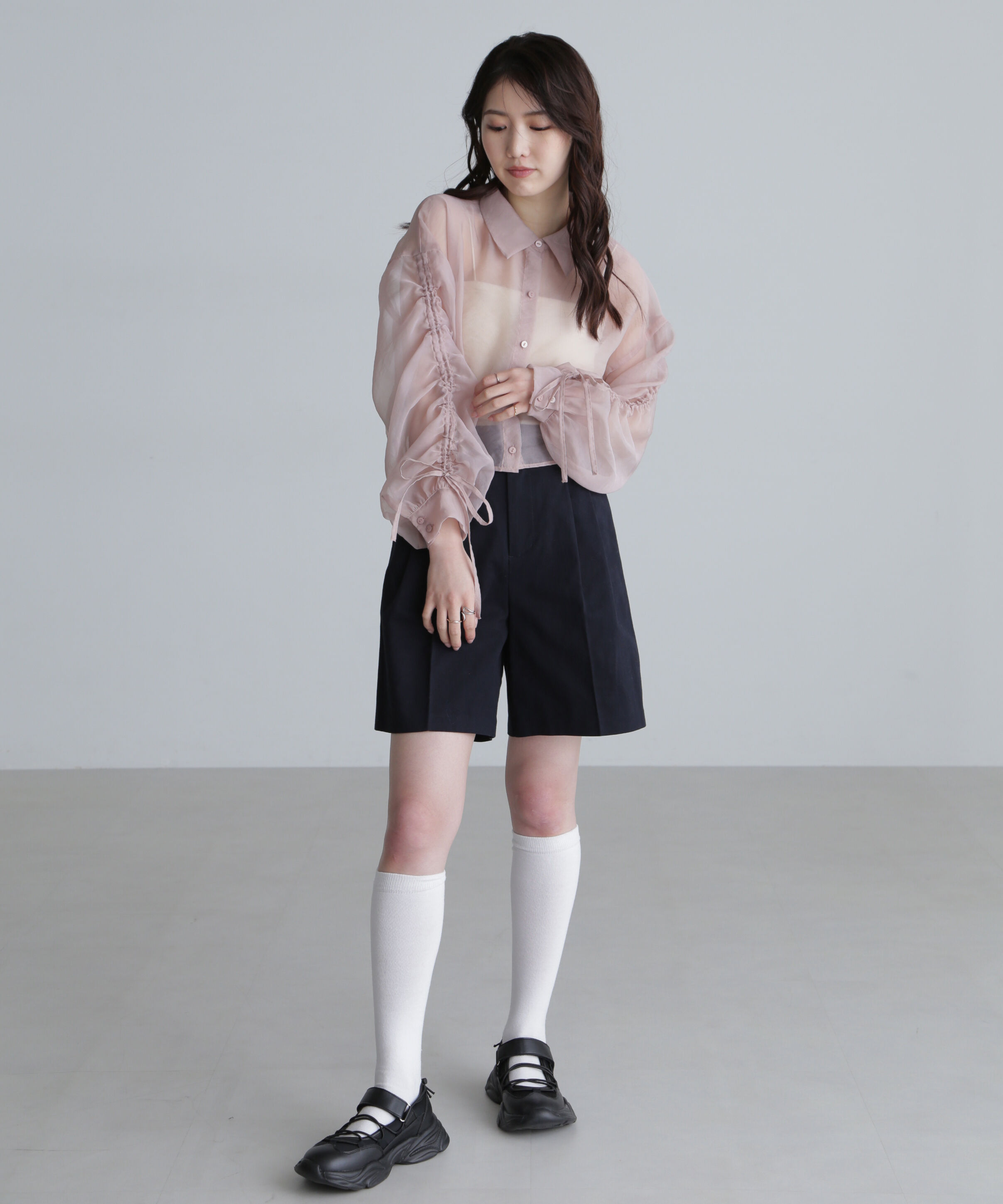  「シアー短丈袖ドロストシャツ」|シャツ・ブラウス|