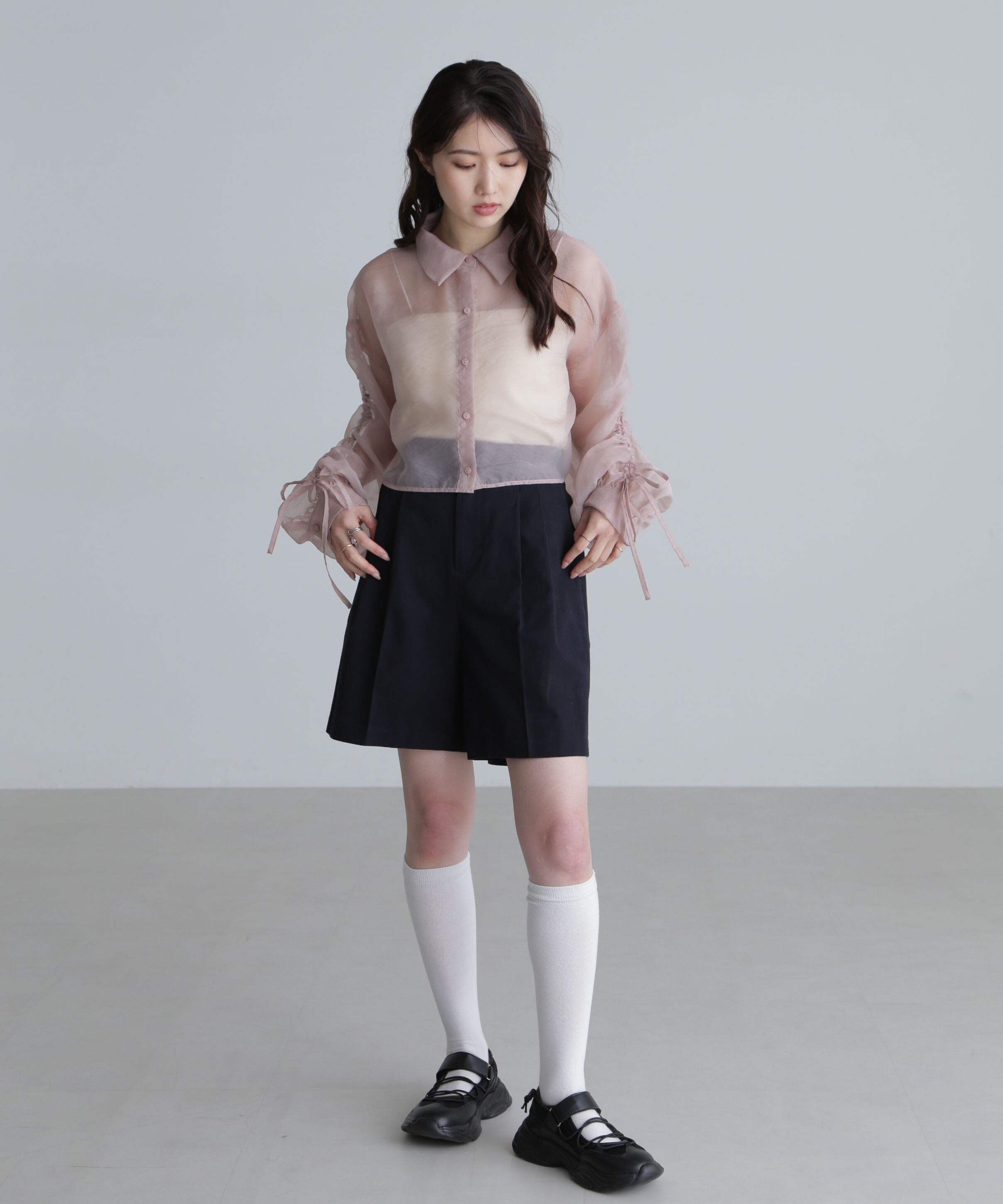  「シアー短丈袖ドロストシャツ」|シャツ・ブラウス|