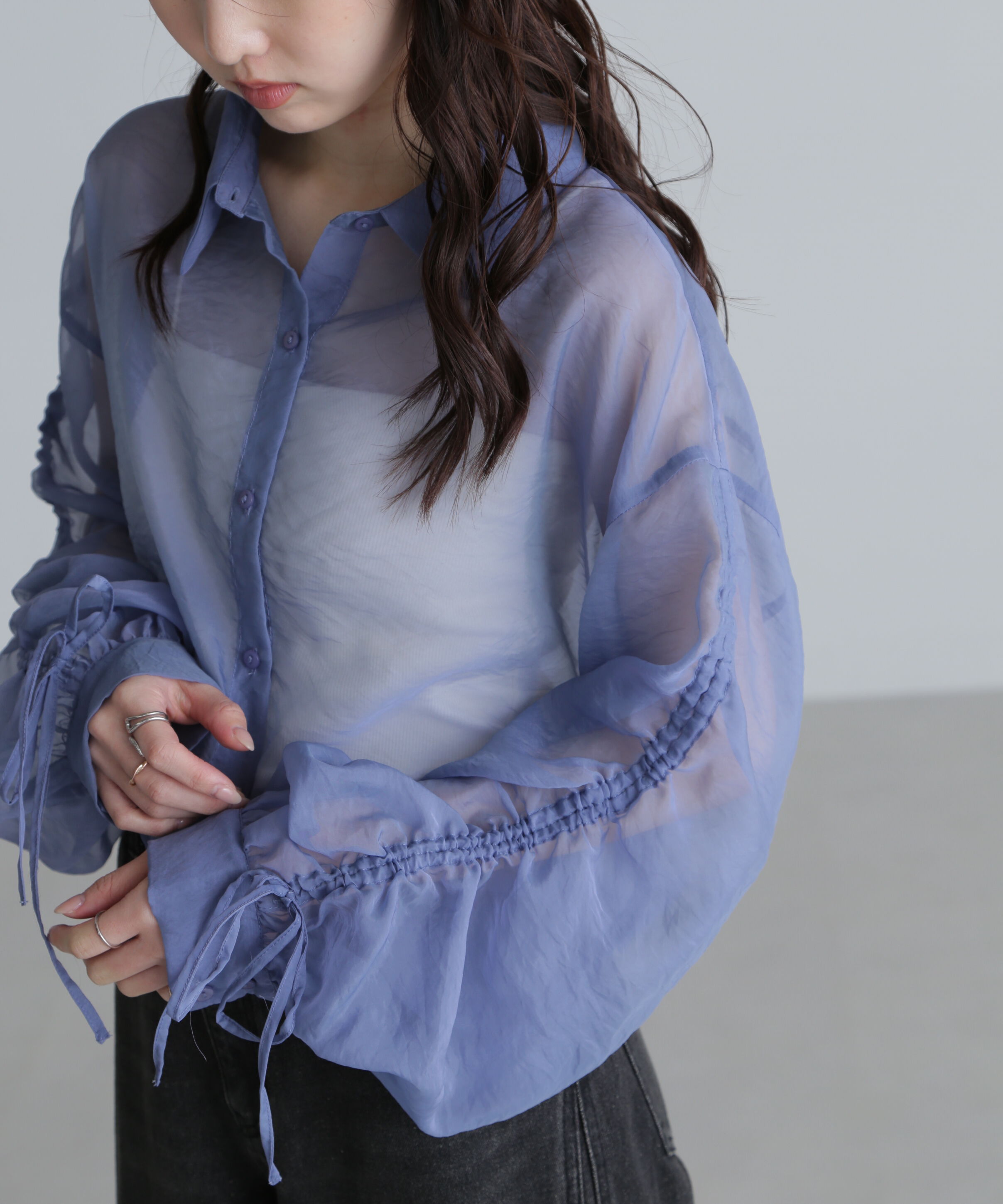  「シアー短丈袖ドロストシャツ」|シャツ・ブラウス|