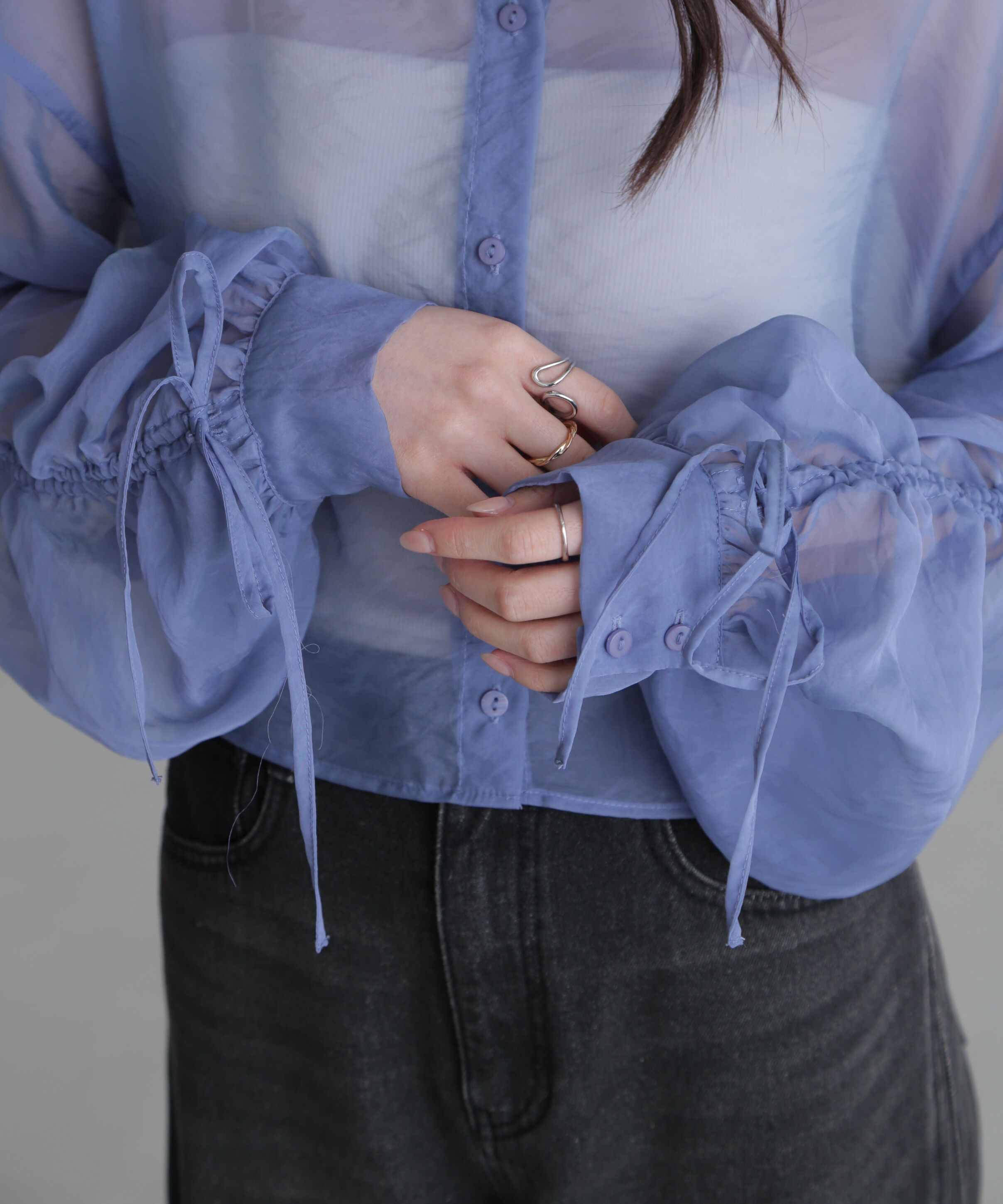  「シアー短丈袖ドロストシャツ」|シャツ・ブラウス|