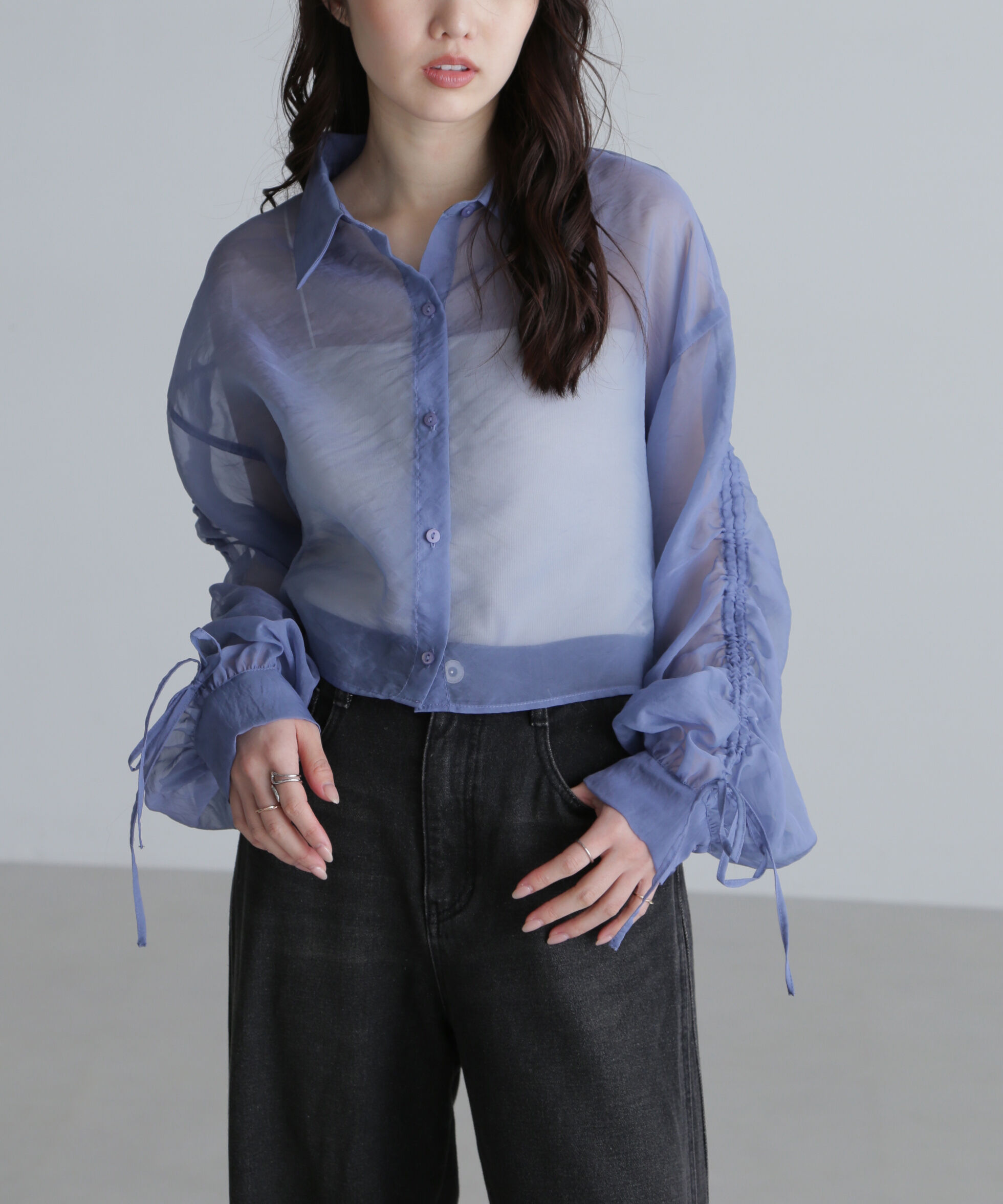  「シアー短丈袖ドロストシャツ」|シャツ・ブラウス|