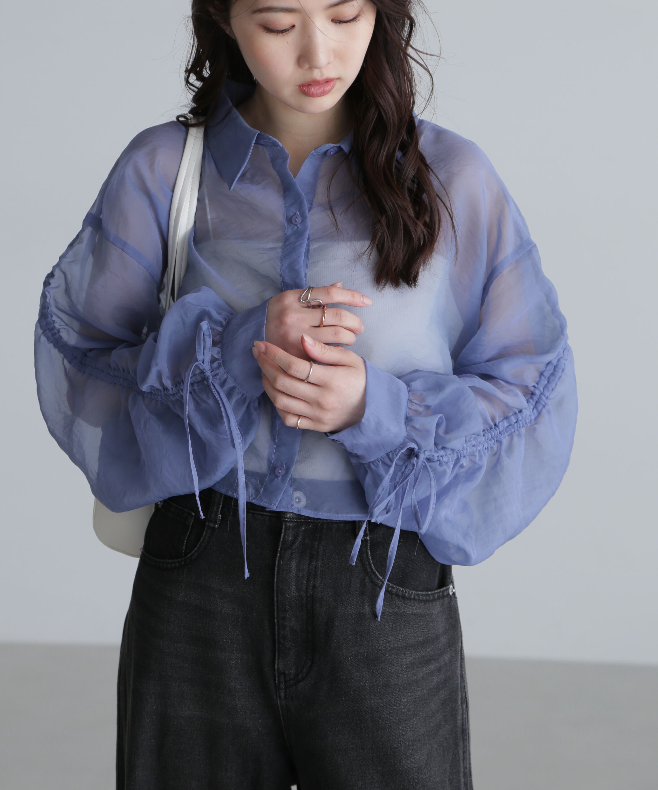  「シアー短丈袖ドロストシャツ」|シャツ・ブラウス|