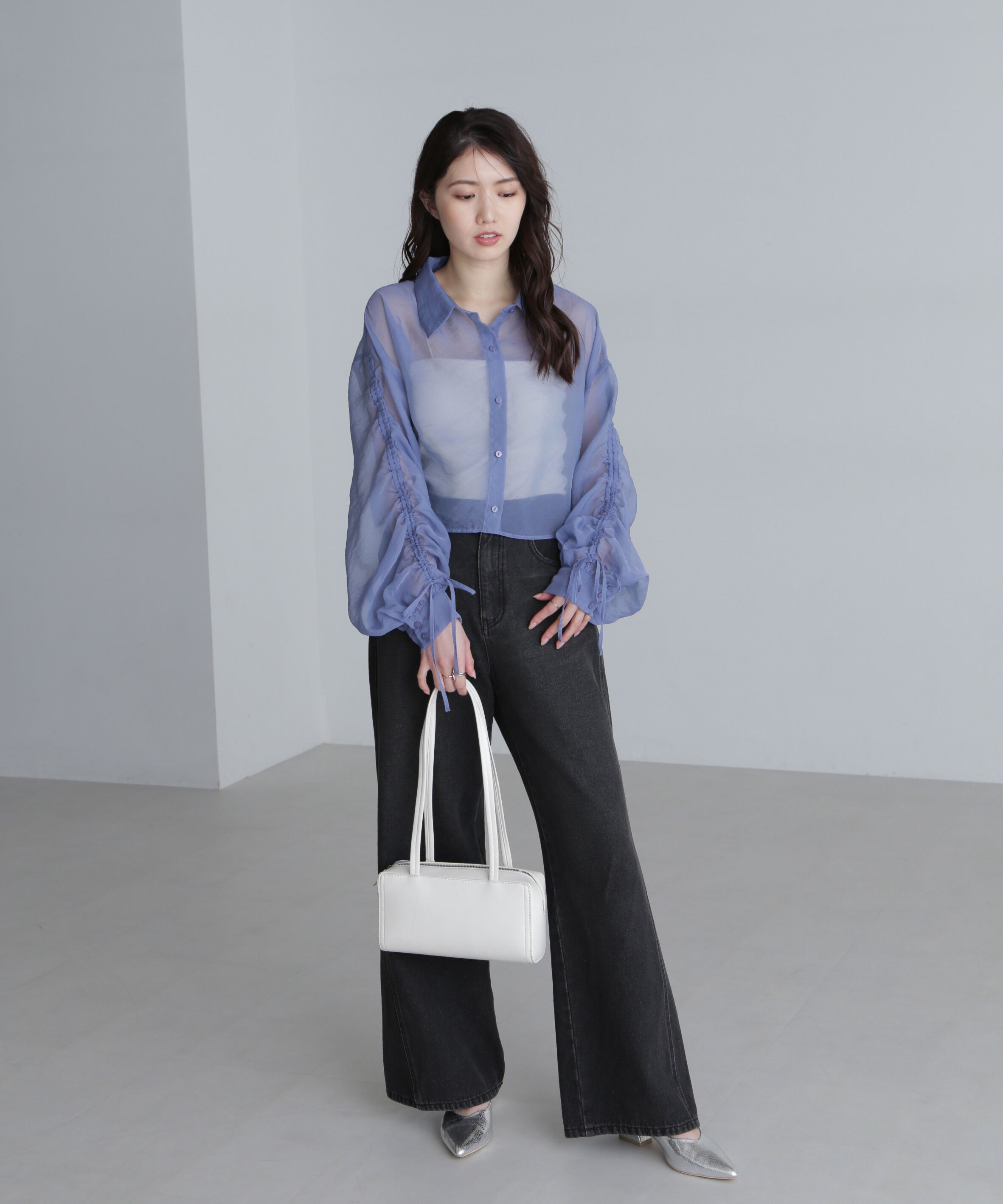  「シアー短丈袖ドロストシャツ」|シャツ・ブラウス|