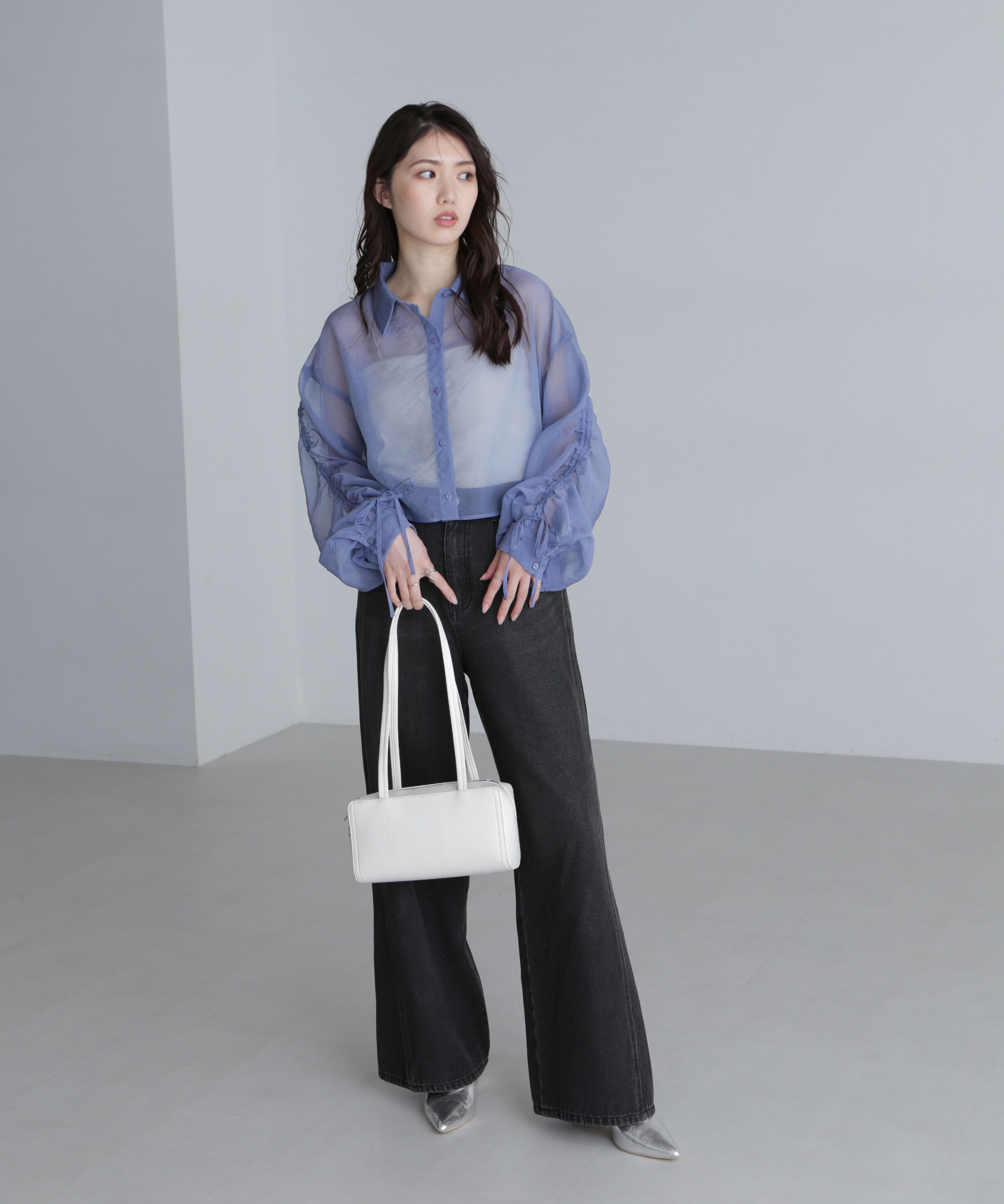  「シアー短丈袖ドロストシャツ」|シャツ・ブラウス|