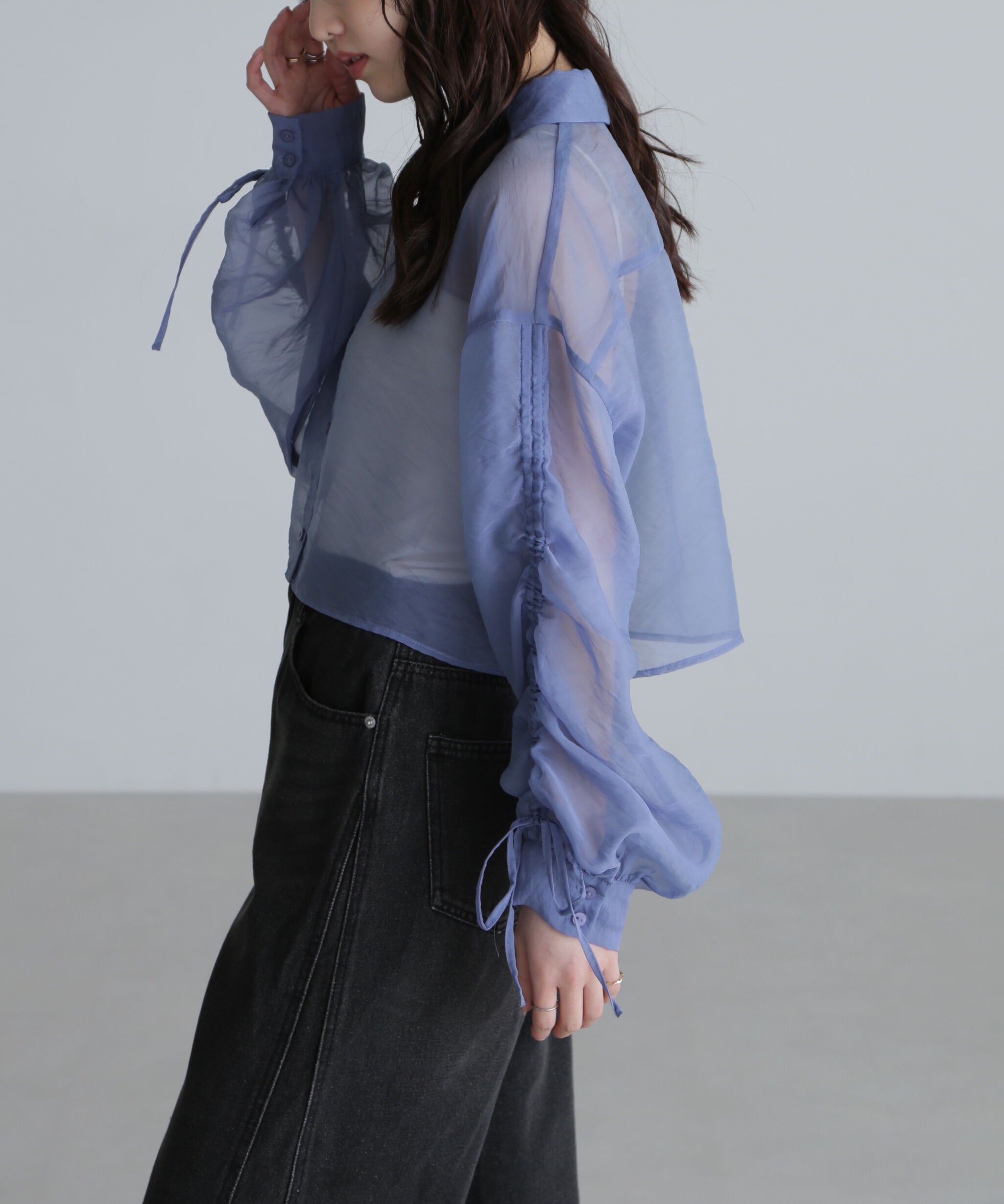  「シアー短丈袖ドロストシャツ」|シャツ・ブラウス|