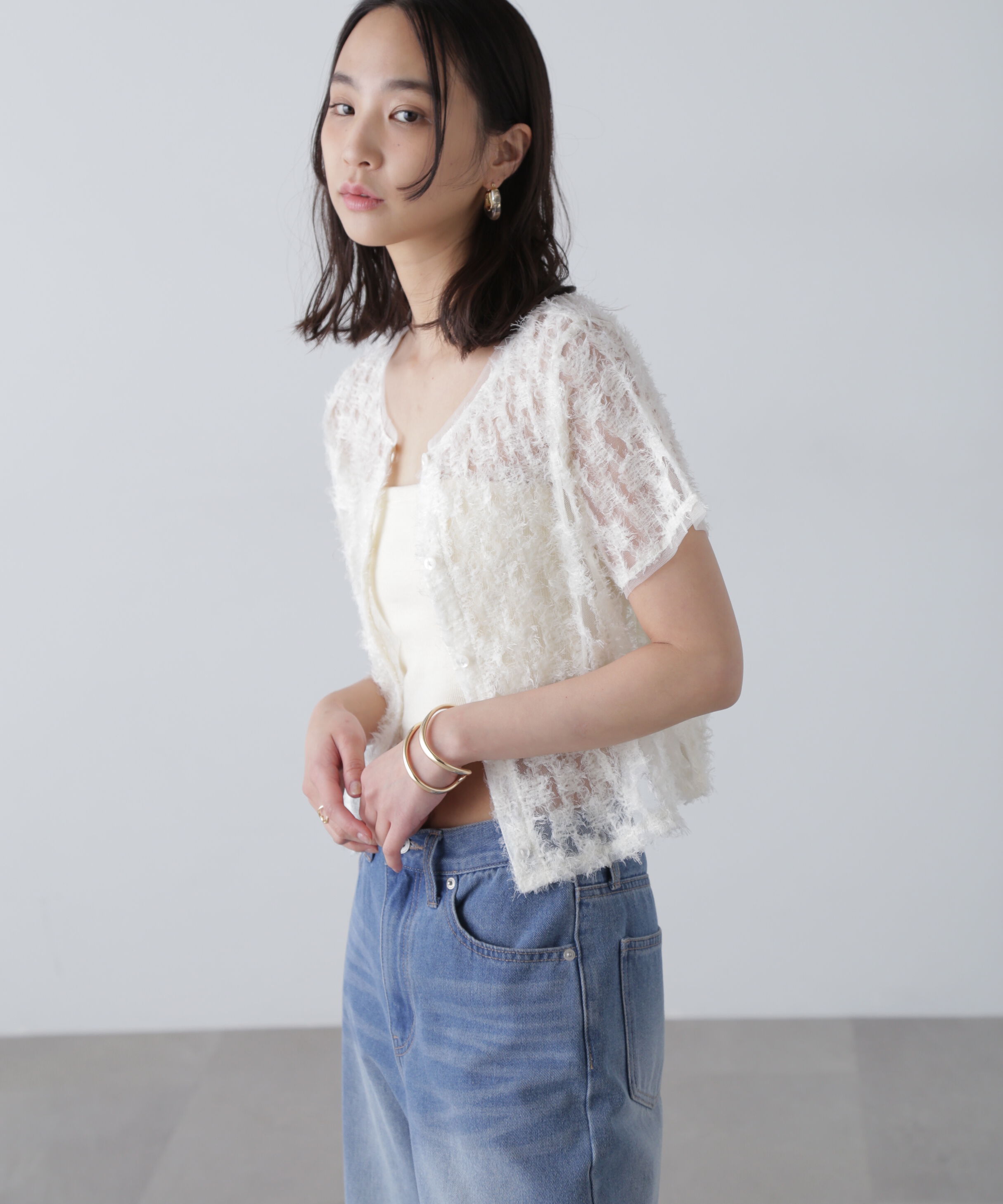  「前後２ＷＡＹフェザーチュールカーディガン」|シャツ・ブラウス|オフホワイト