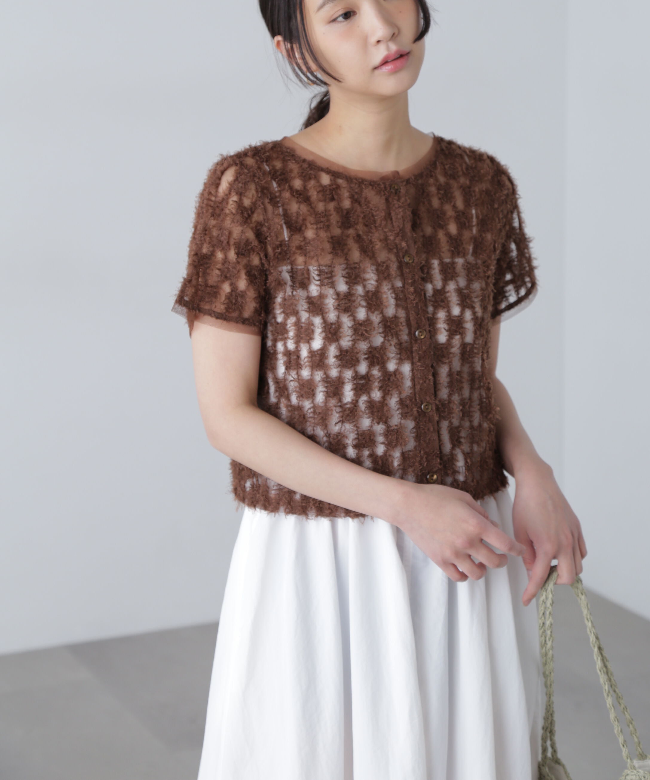  「前後２ＷＡＹフェザーチュールカーディガン」|シャツ・ブラウス|ブラウン