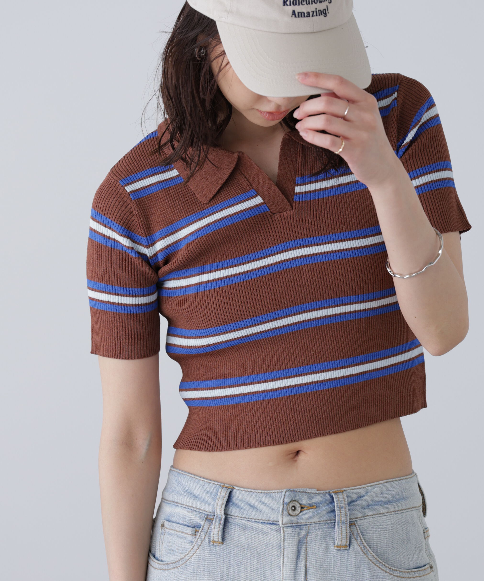  「マルチボーダースキッパーリブニット」|ニット・セーター|