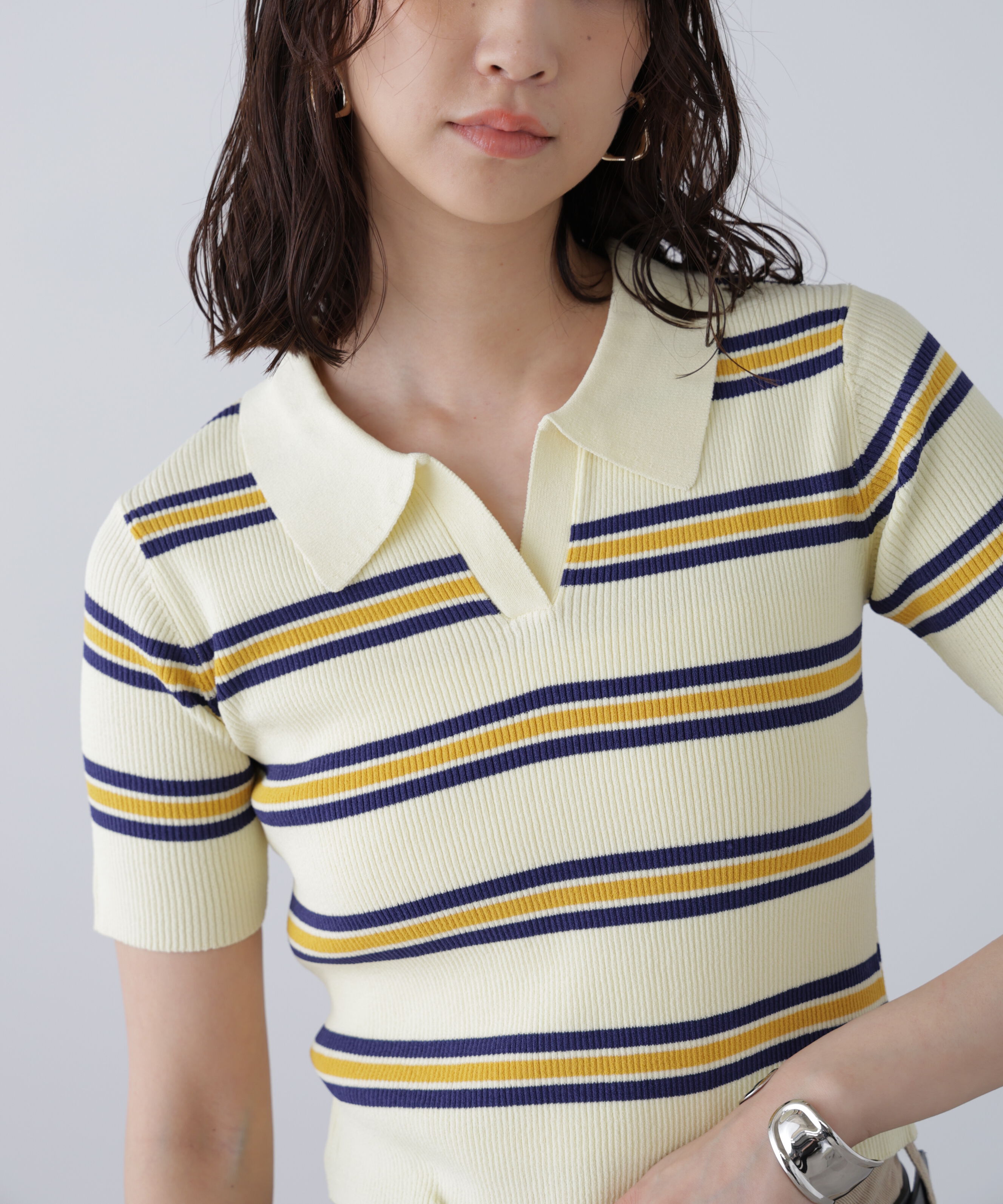  「マルチボーダースキッパーリブニット」|ニット・セーター|