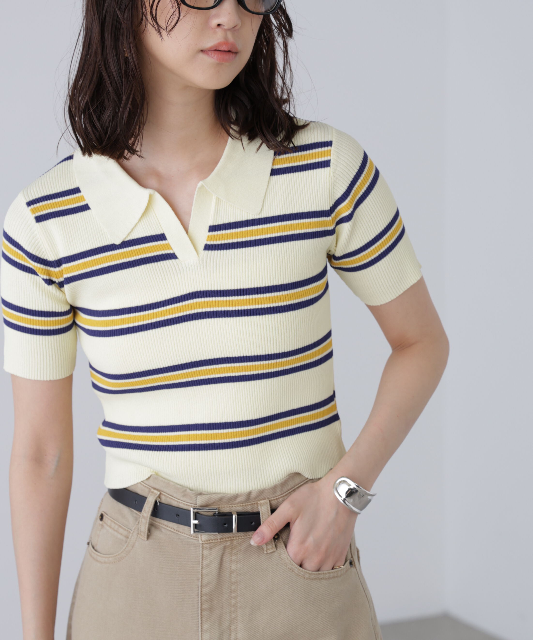  「マルチボーダースキッパーリブニット」|ニット・セーター|