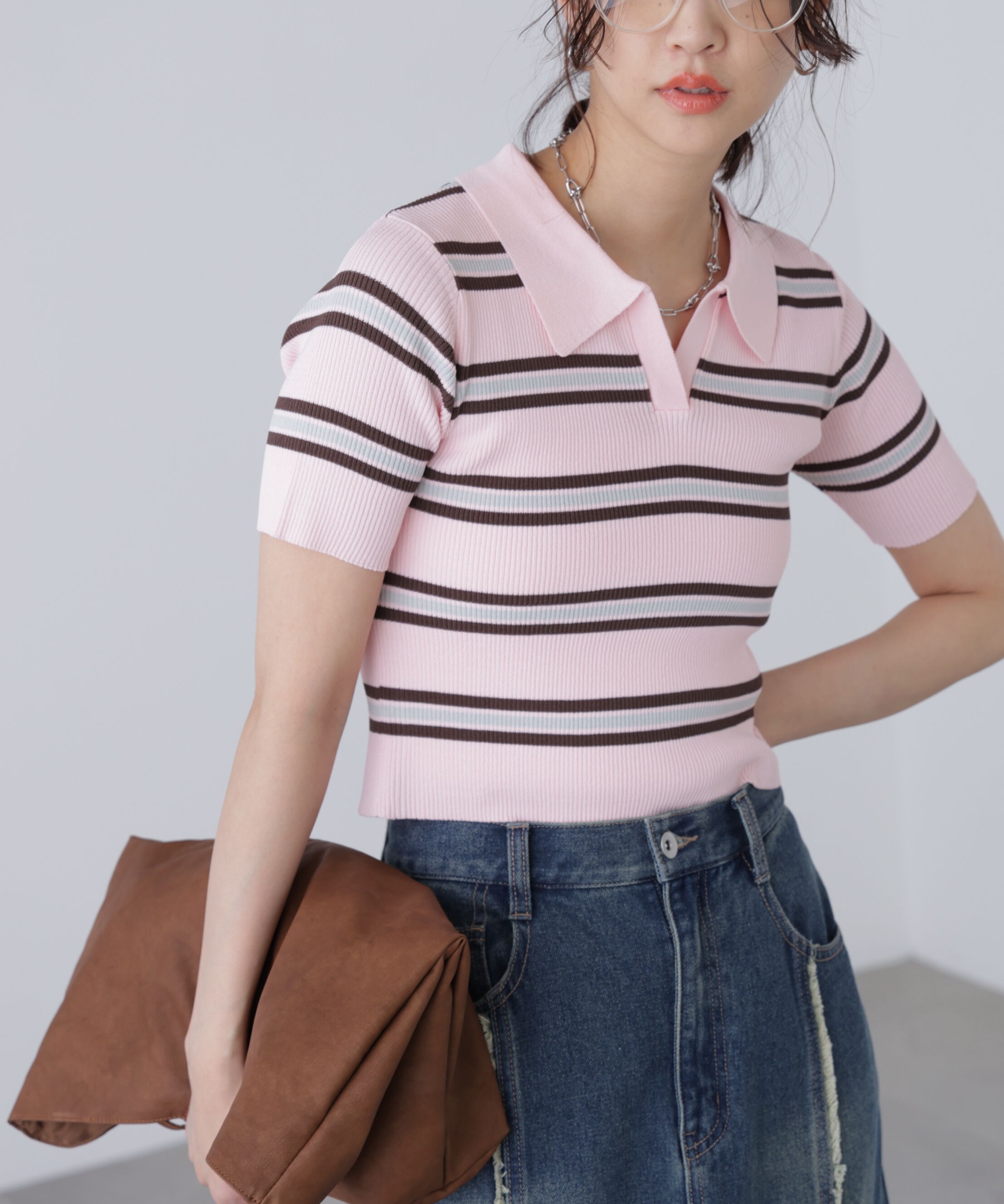  「マルチボーダースキッパーリブニット」|ニット・セーター|