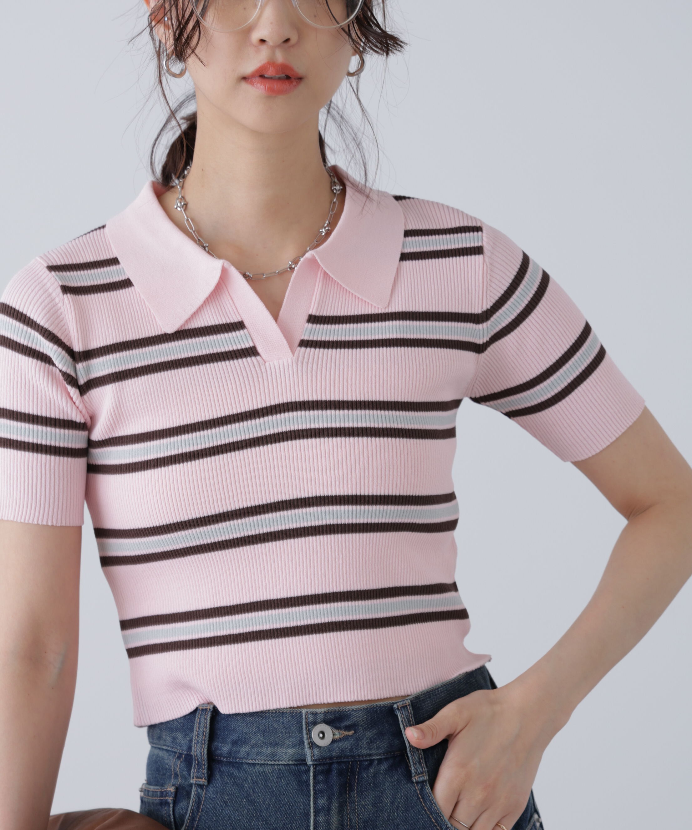  「マルチボーダースキッパーリブニット」|ニット・セーター|