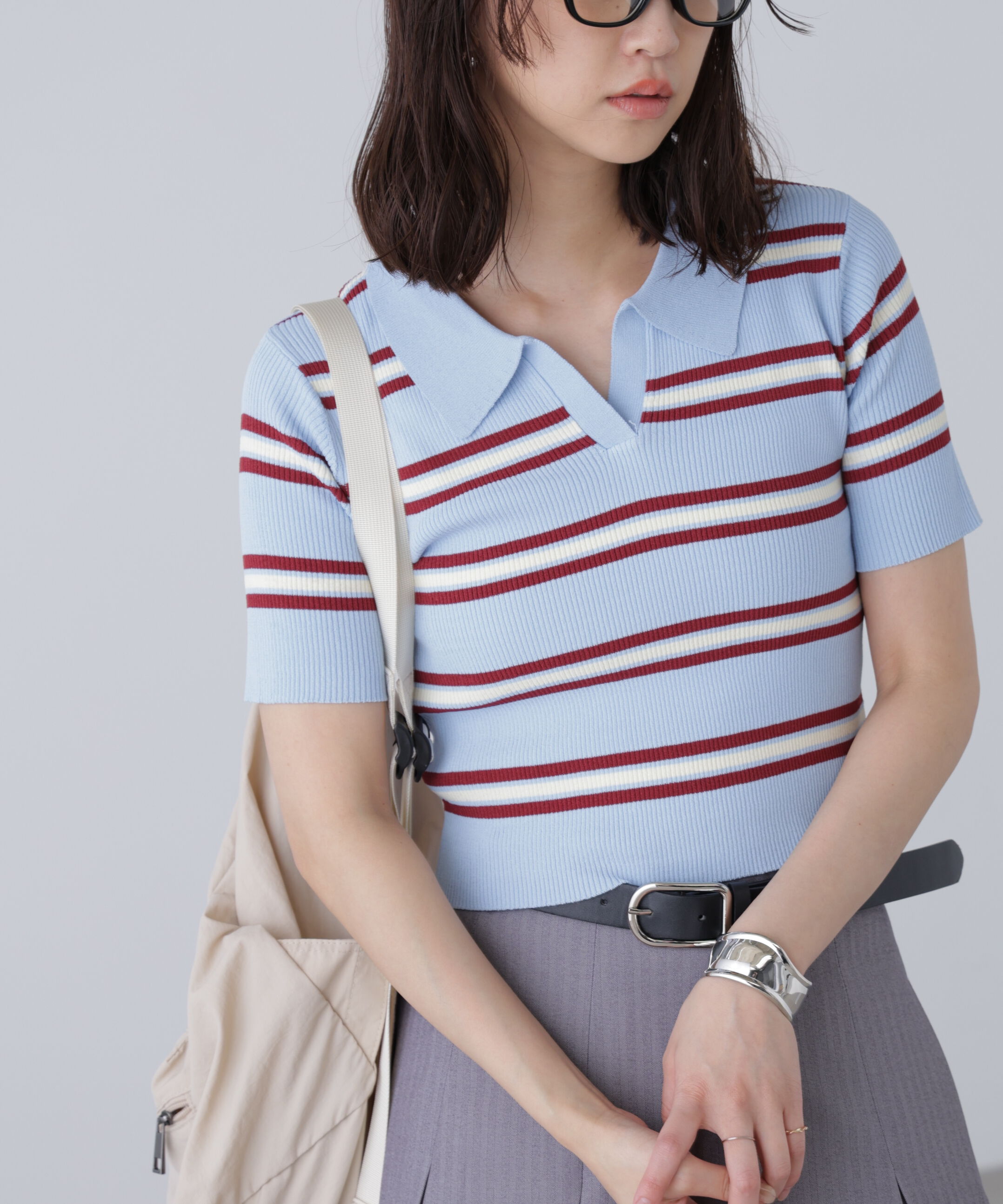  「マルチボーダースキッパーリブニット」|ニット・セーター|