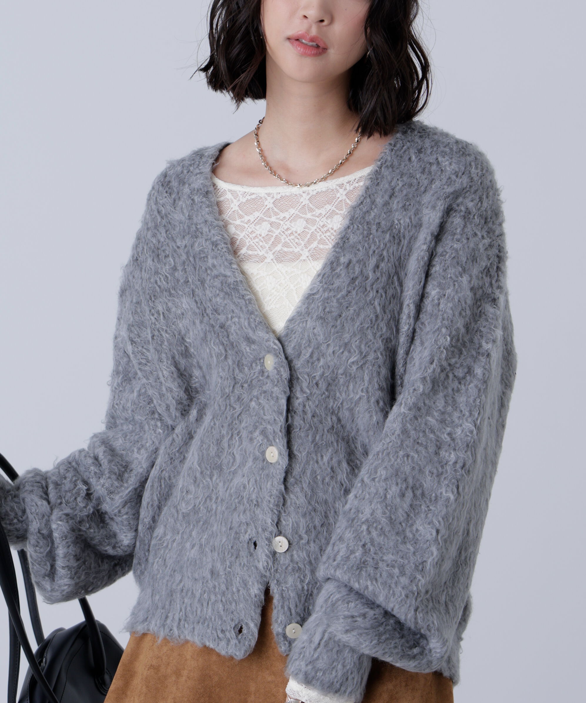  「ウェーブ起毛Vネックカーディガン」|ニット・セーター|