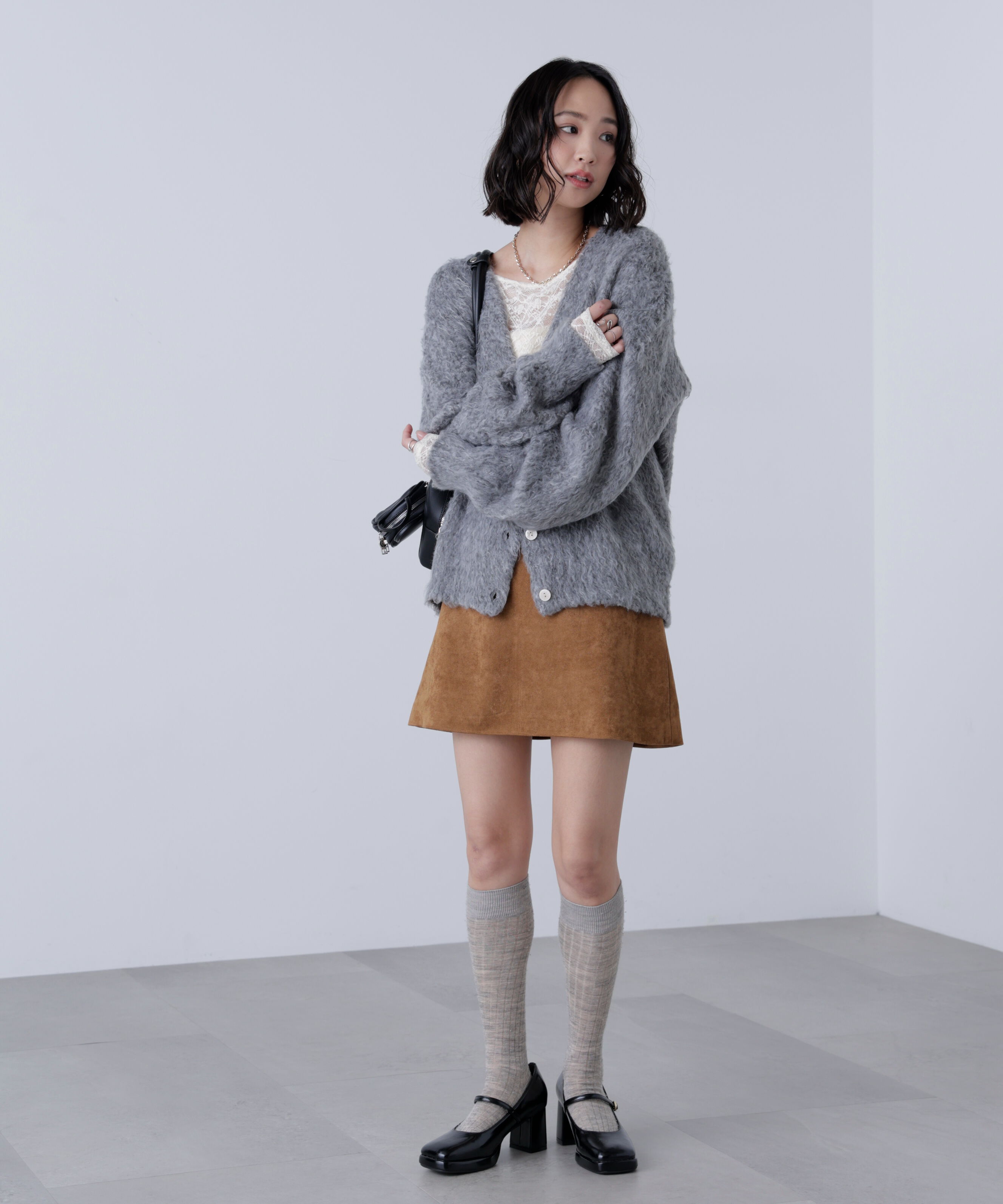  「ウェーブ起毛Vネックカーディガン」|ニット・セーター|