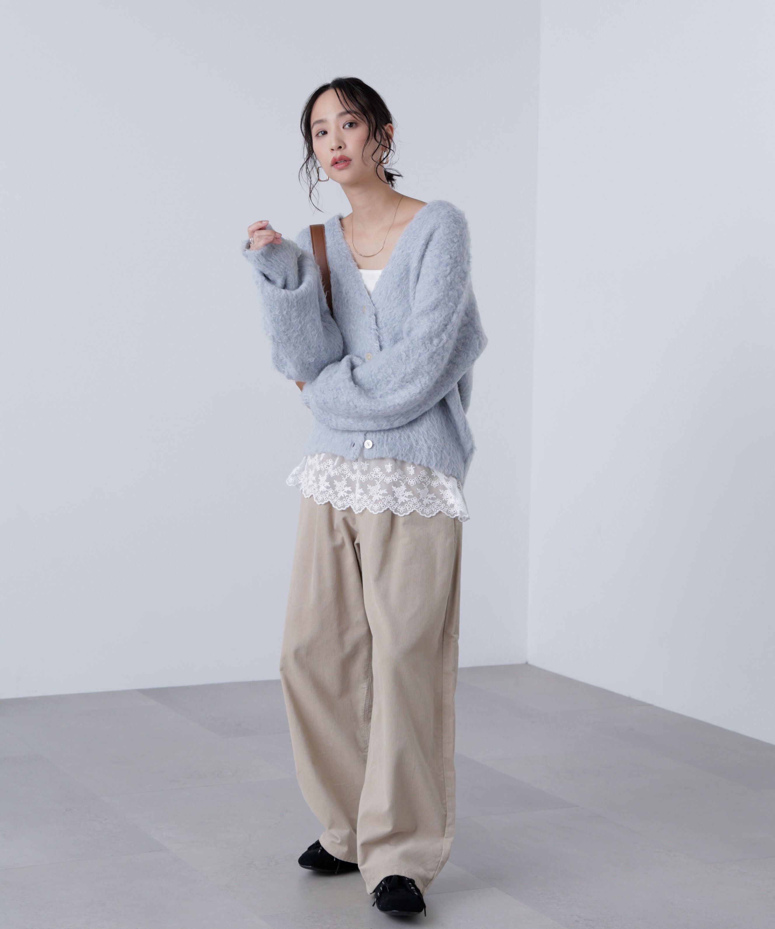  「ウェーブ起毛Vネックカーディガン」|ニット・セーター|