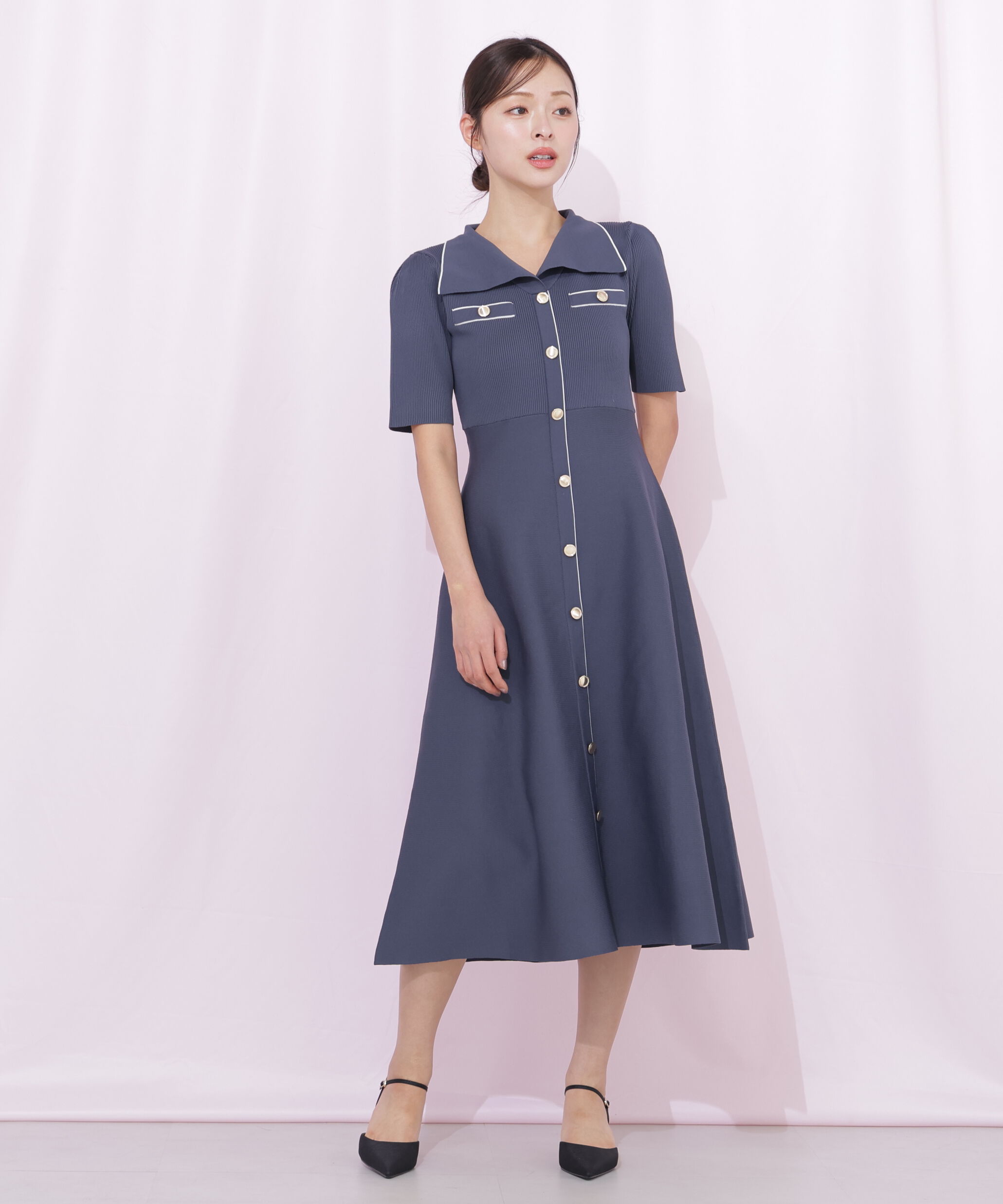  「開襟配色ニットワンピース」|ワンピース|