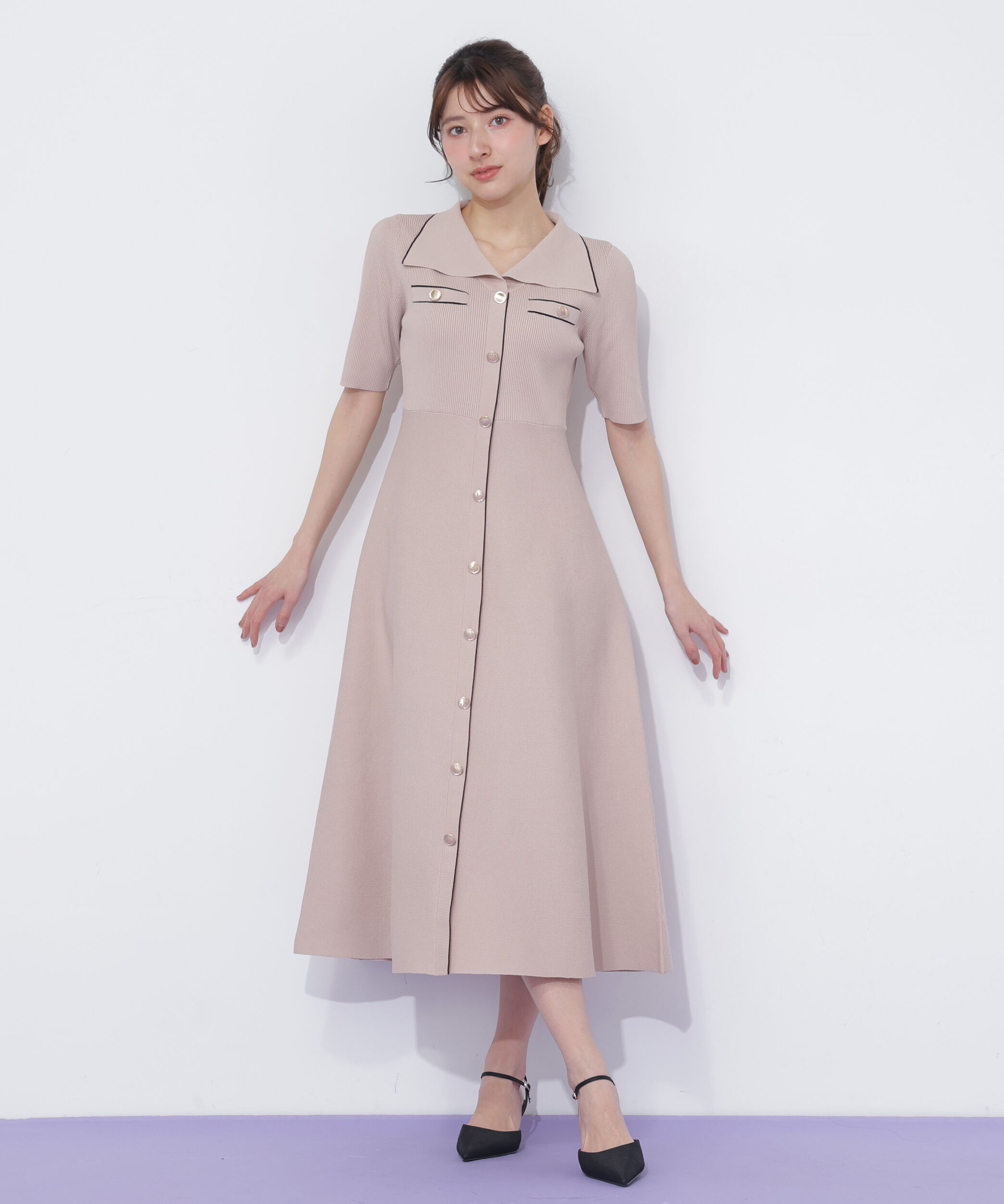  「開襟配色ニットワンピース」|ワンピース|