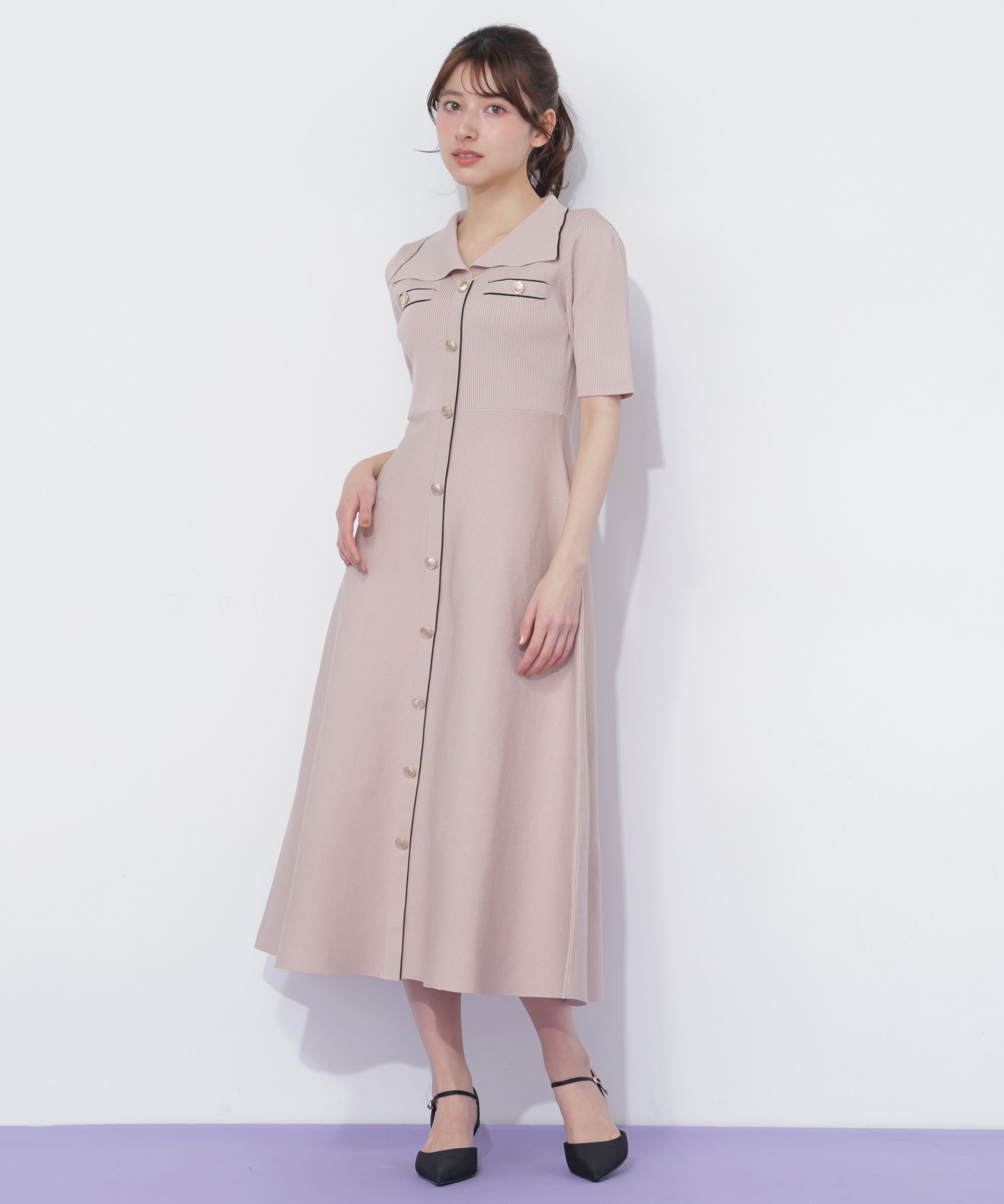  「開襟配色ニットワンピース」|ワンピース|