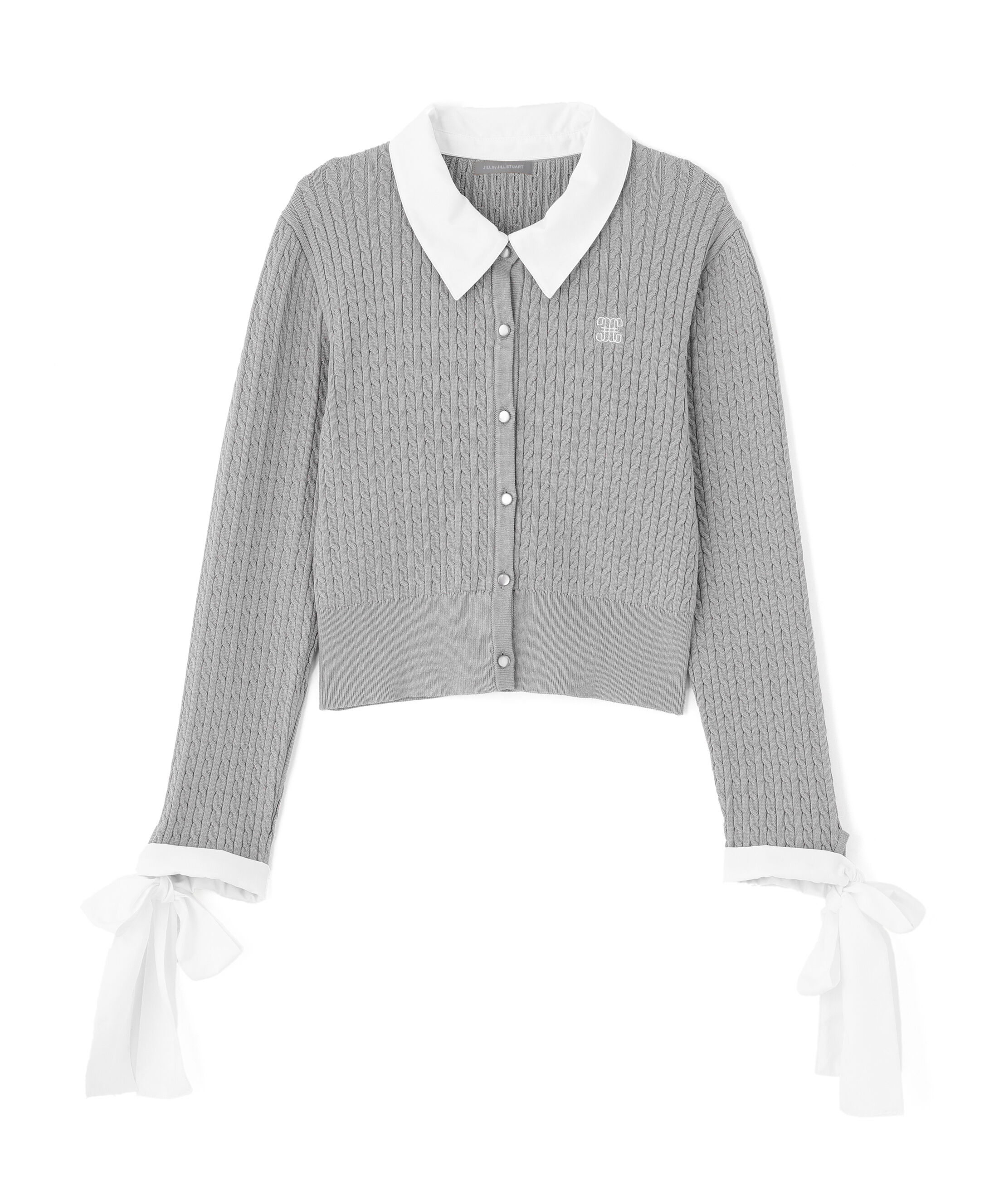  「袖リボンケーブルカーディガン」|ニット・セーター|グレー