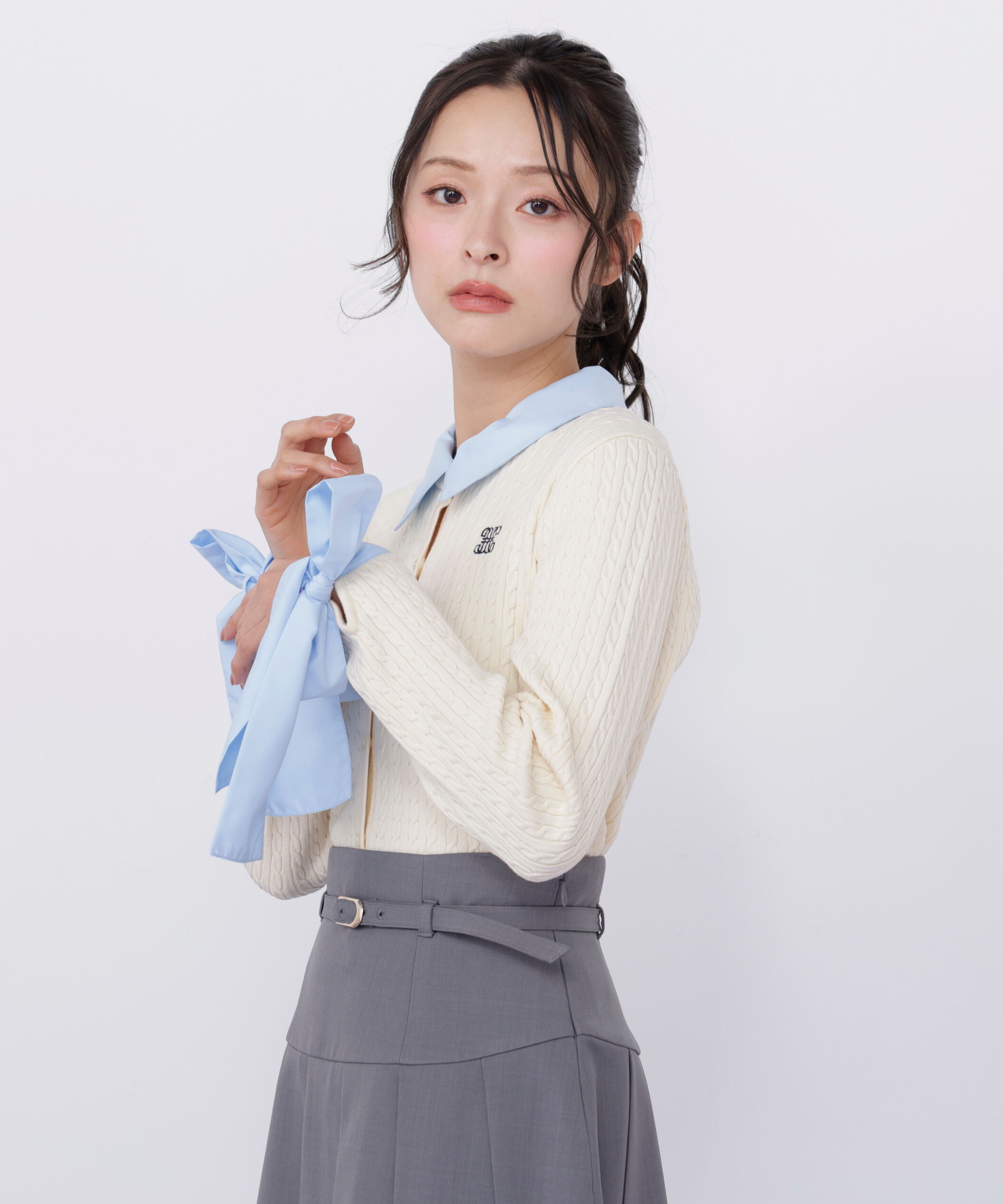  「袖リボンケーブルカーディガン」|ニット・セーター|