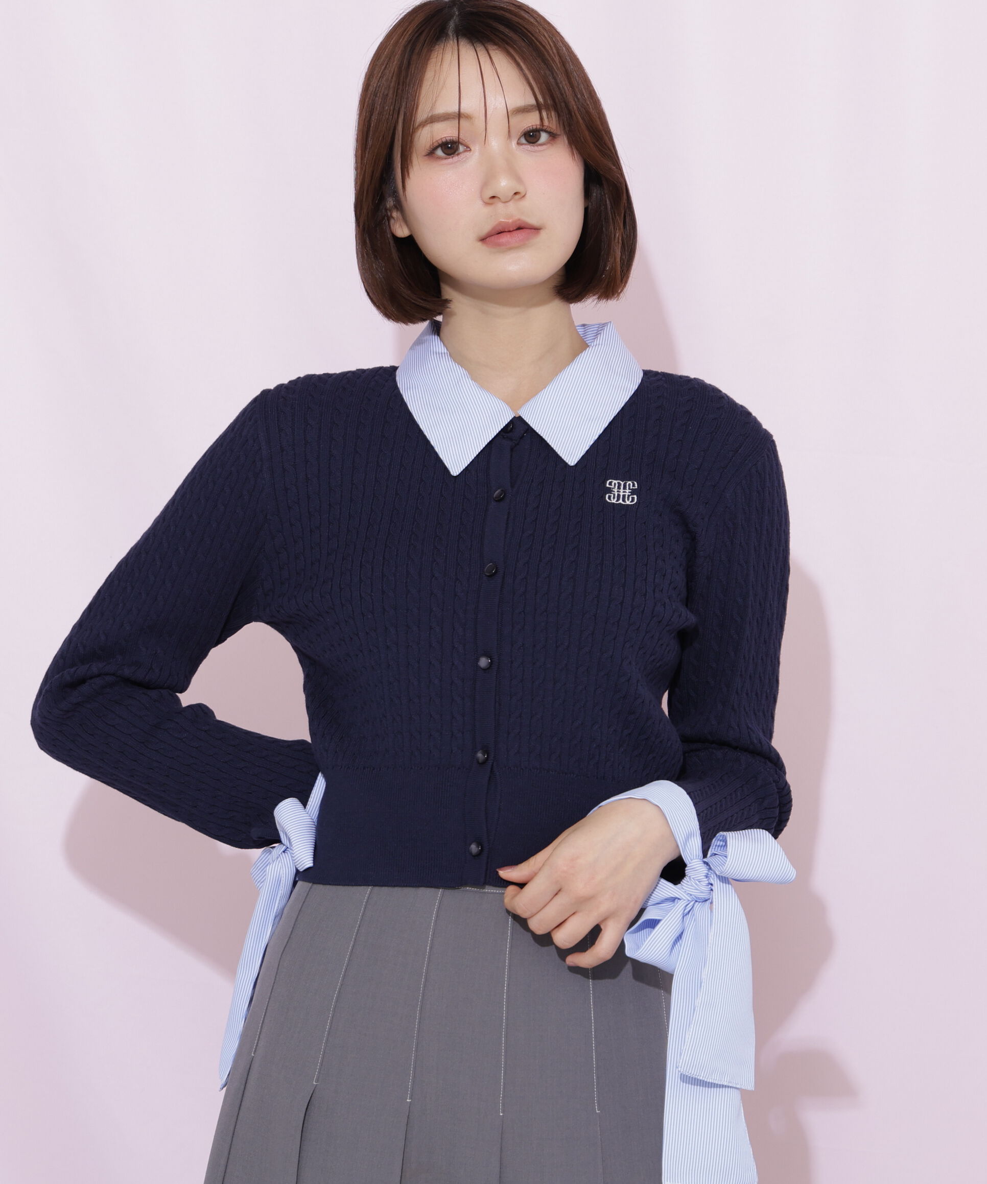  「袖リボンケーブルカーディガン」|ニット・セーター|