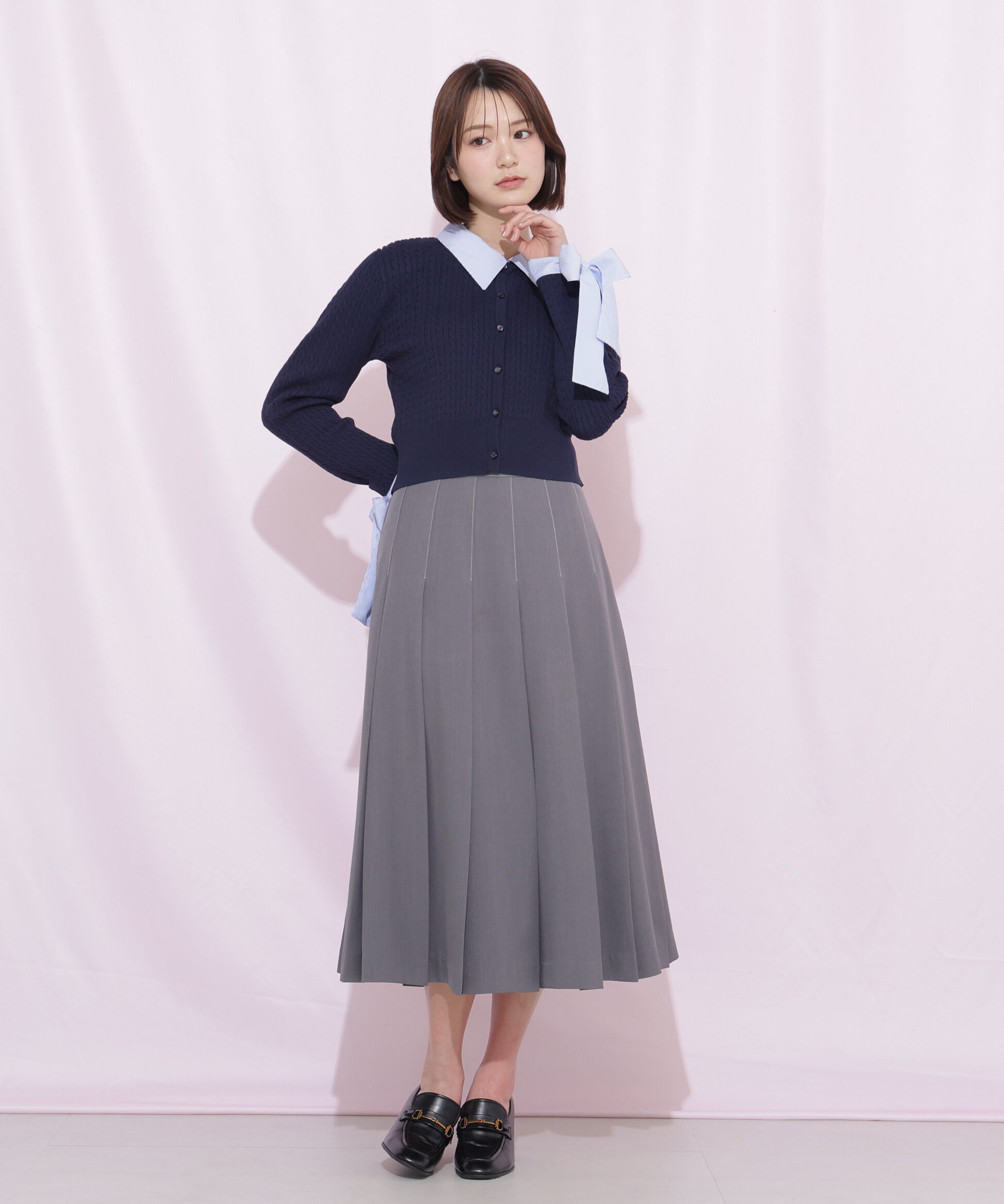  「袖リボンケーブルカーディガン」|ニット・セーター|