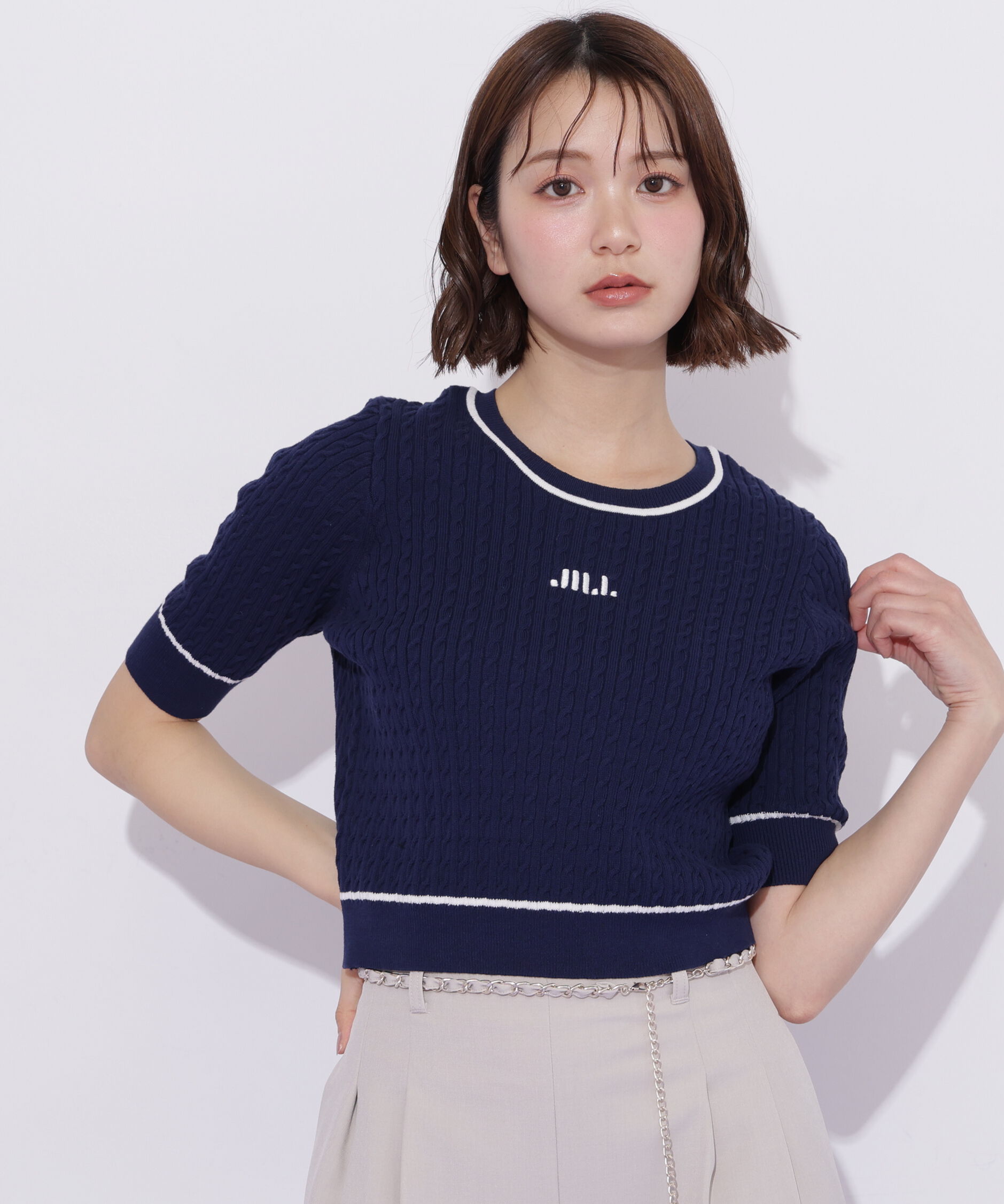  「ミニケーブルコンパクトニット」|ニット・セーター|ネイビー