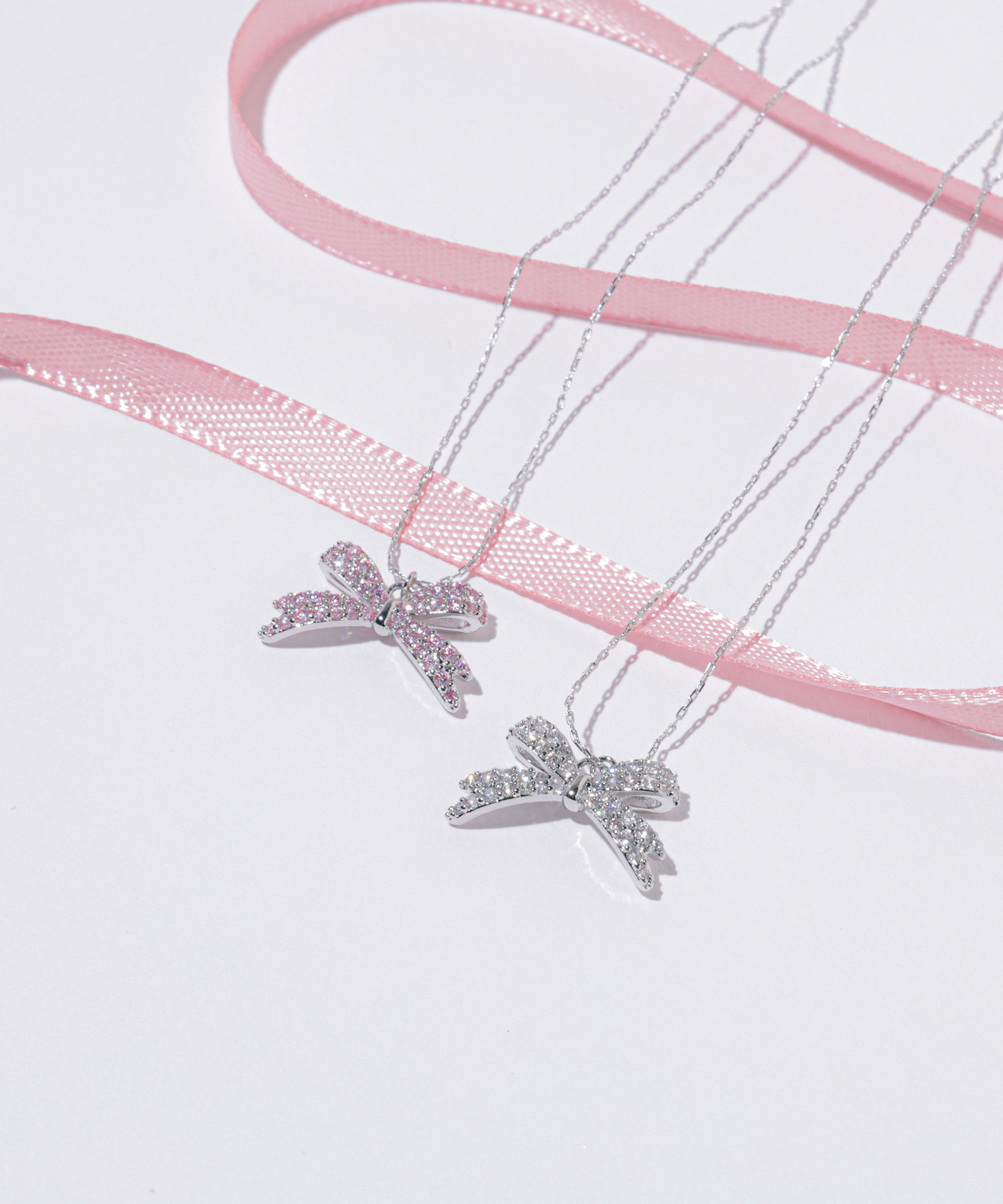  「Cubic パヴェリボンネックレス」|その他|ピンク