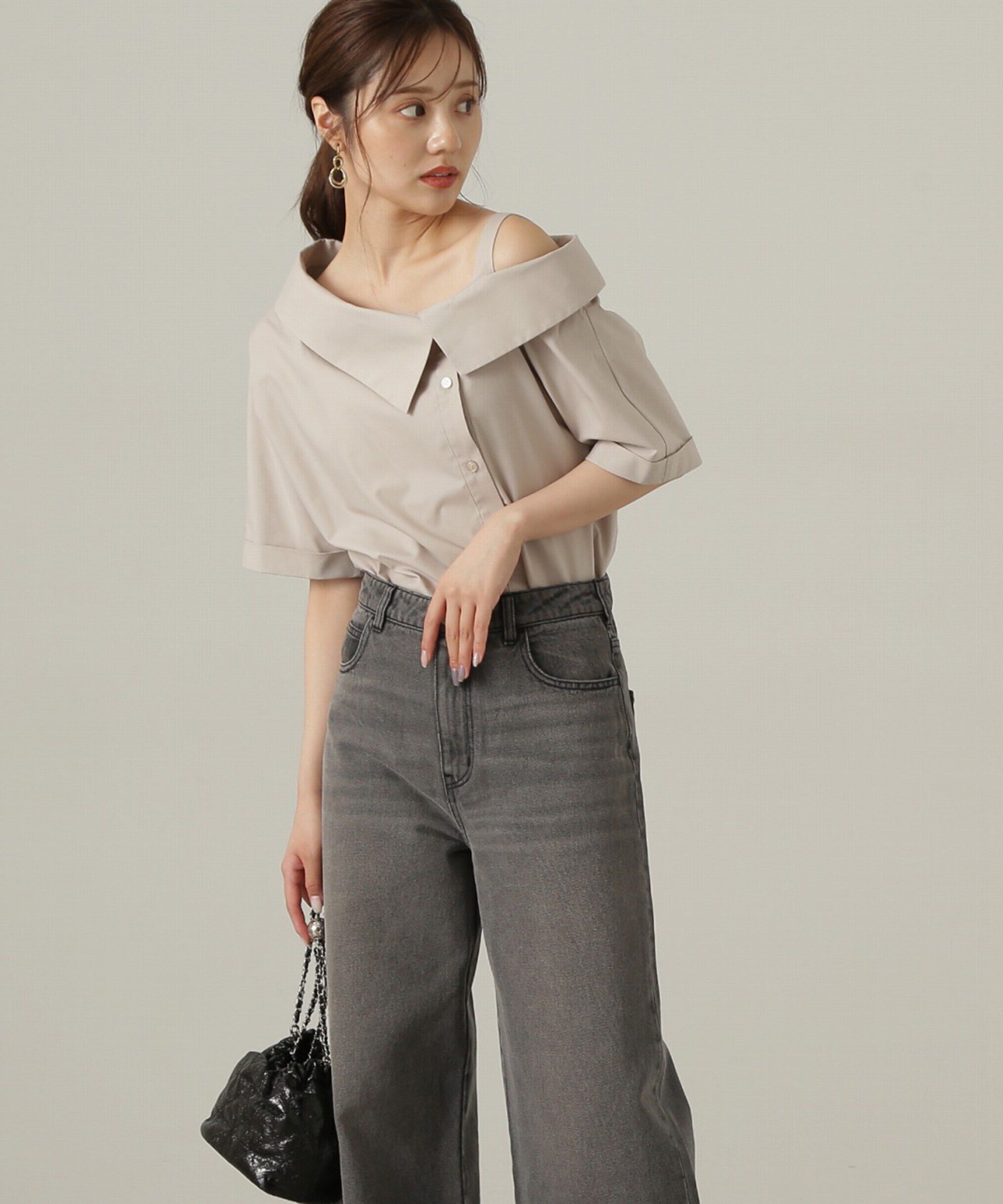 PROPORTION BODY DRESSING「アシンメトリー5分袖シャツブラウス24AW」|シャツ・ブラウス|