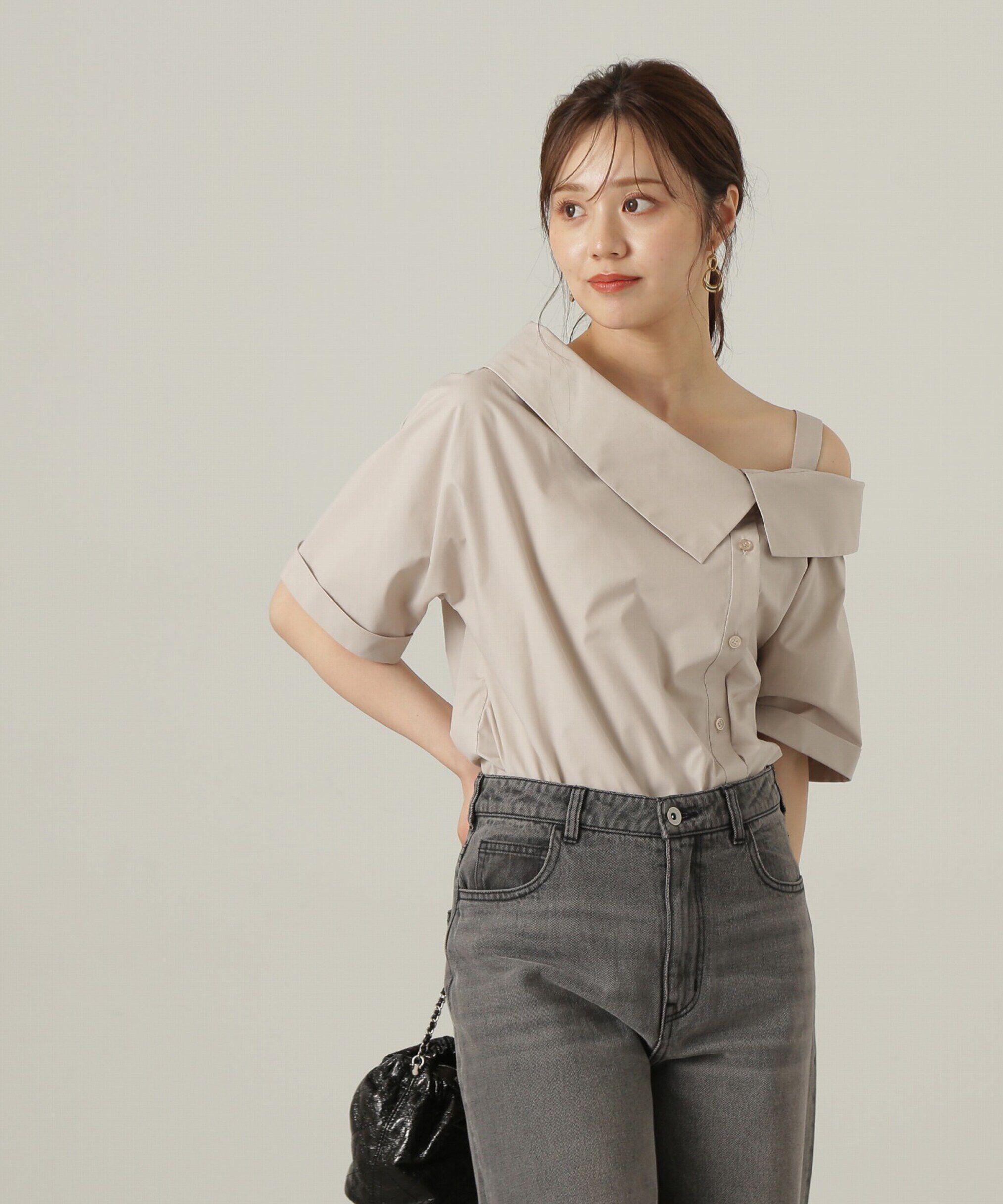 PROPORTION BODY DRESSING「アシンメトリー5分袖シャツブラウス24AW」|シャツ・ブラウス|