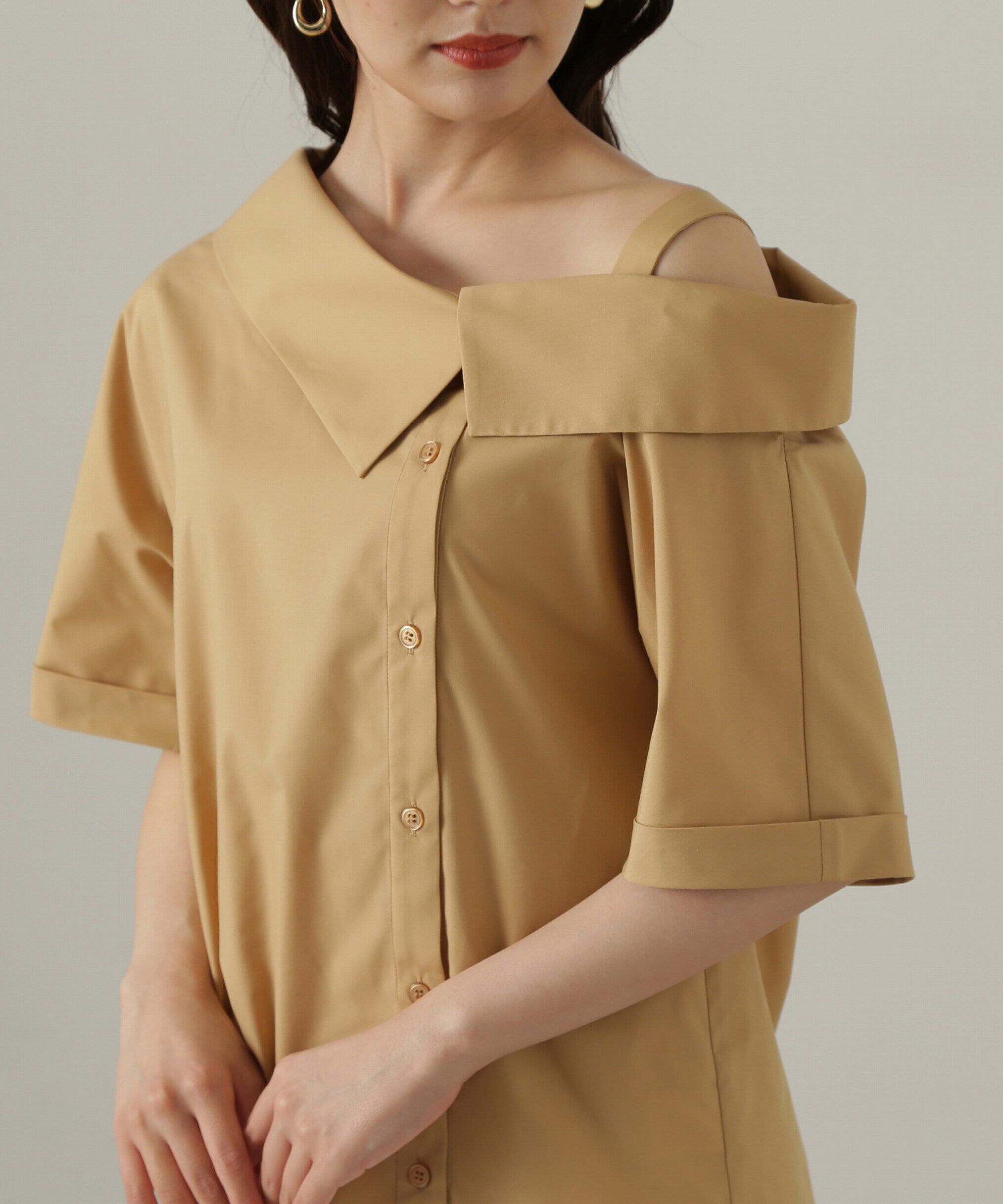 PROPORTION BODY DRESSING「アシンメトリー5分袖シャツブラウス24AW」|シャツ・ブラウス|