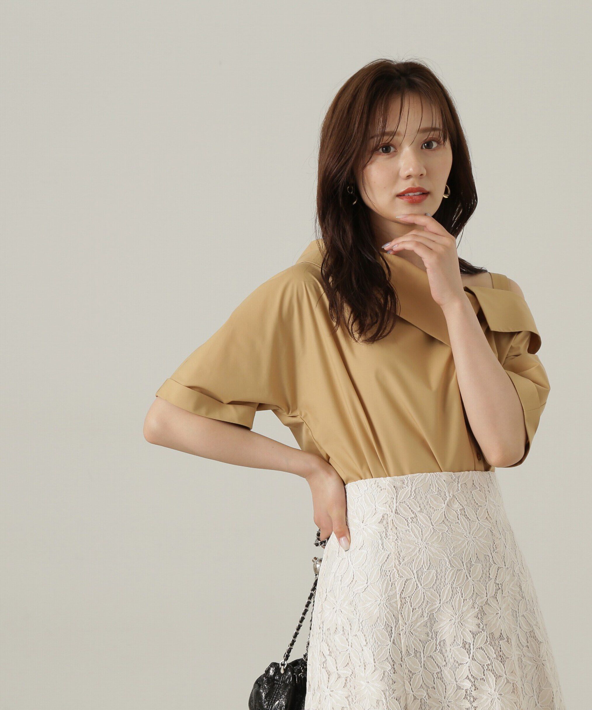 PROPORTION BODY DRESSING「アシンメトリー5分袖シャツブラウス24AW」|シャツ・ブラウス|