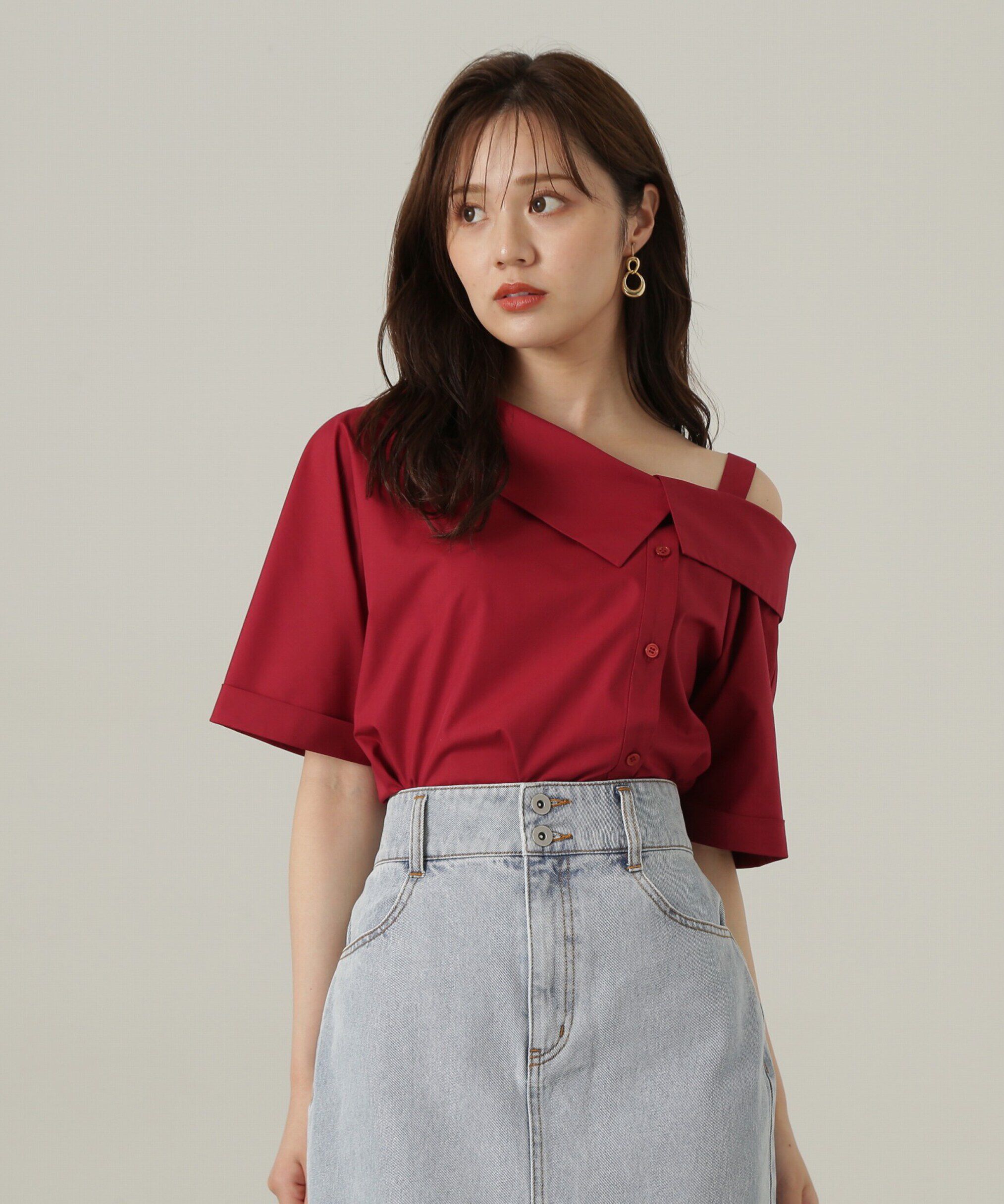 PROPORTION BODY DRESSING「アシンメトリー5分袖シャツブラウス24AW」|シャツ・ブラウス|