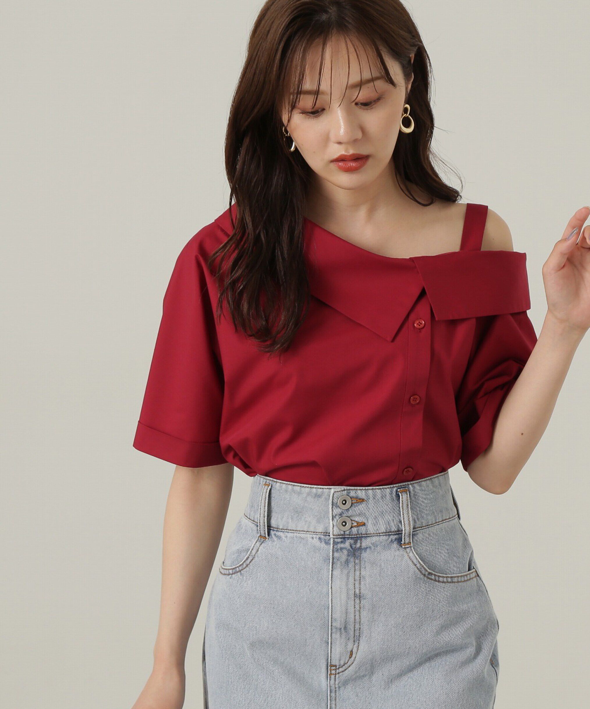 PROPORTION BODY DRESSING「アシンメトリー5分袖シャツブラウス24AW」|シャツ・ブラウス|