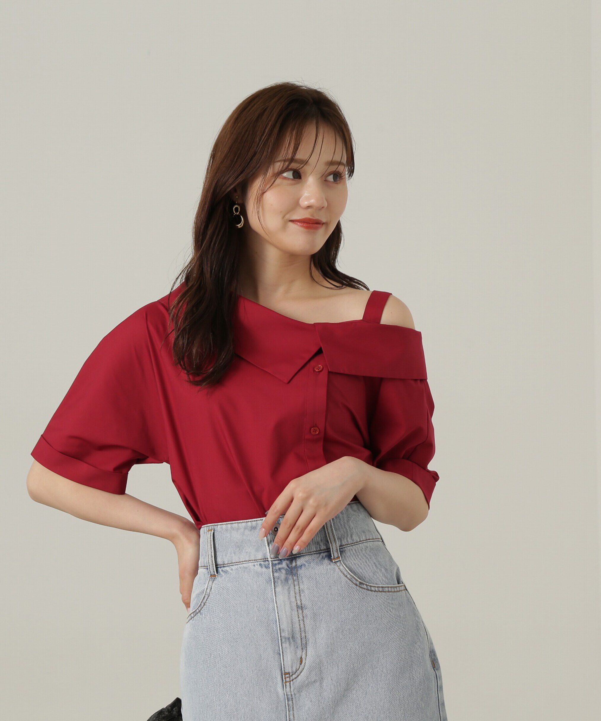 PROPORTION BODY DRESSING「アシンメトリー5分袖シャツブラウス24AW」|シャツ・ブラウス|