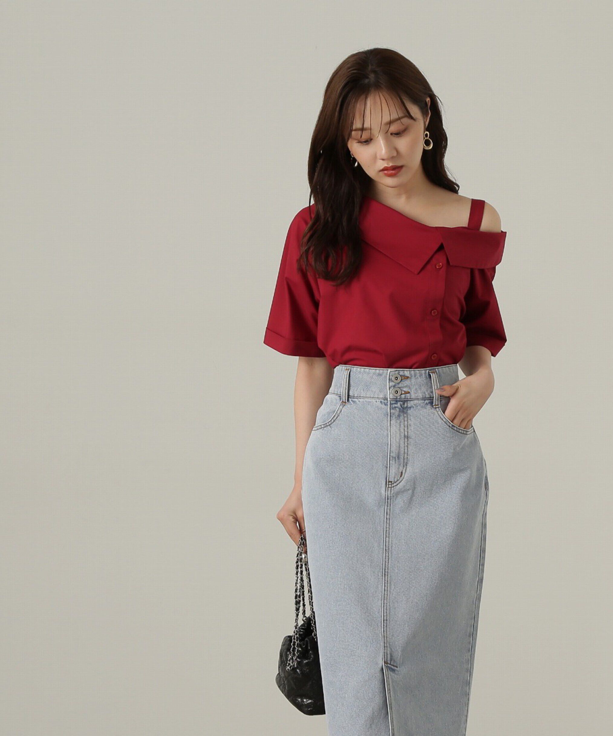 PROPORTION BODY DRESSING「アシンメトリー5分袖シャツブラウス24AW」|シャツ・ブラウス|