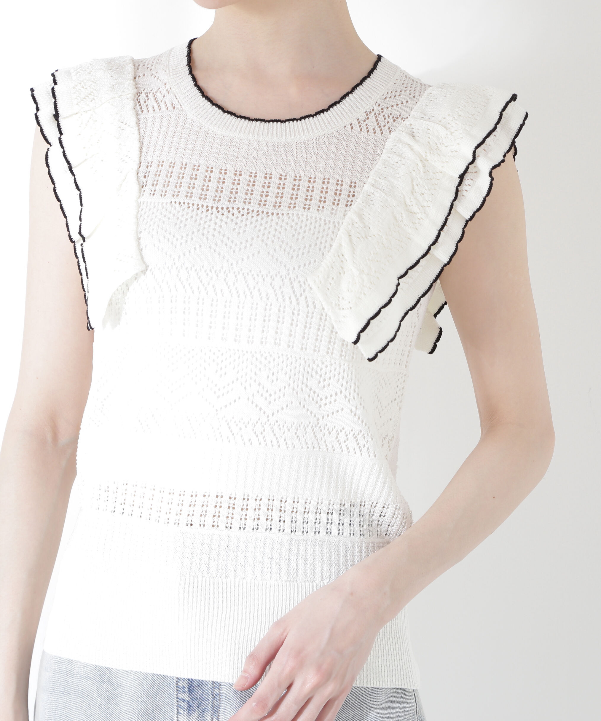 PROPORTION BODY DRESSING「透かし柄フリルニット」|ニット・セーター|