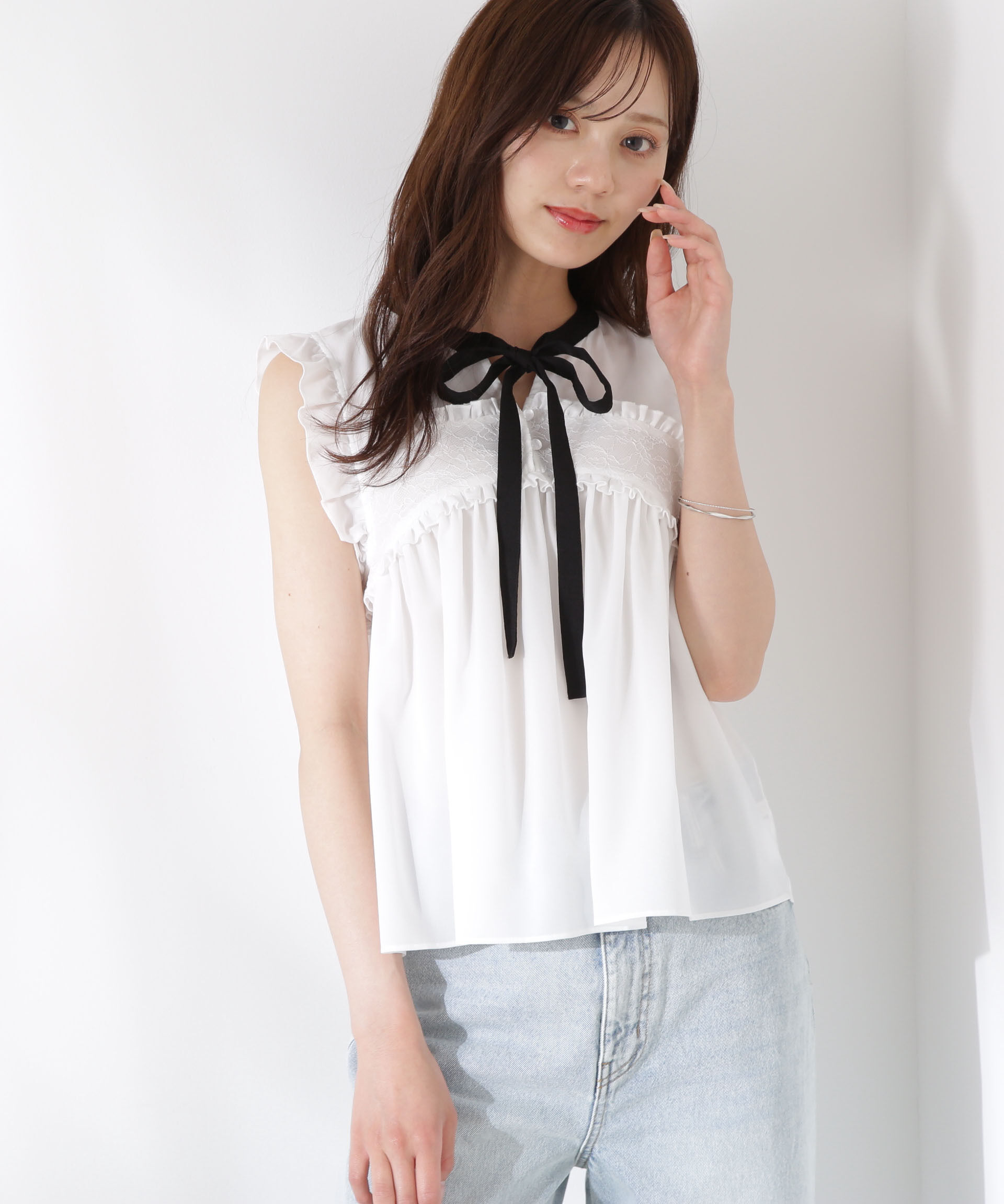 PROPORTION BODY DRESSING「レースドッキングボウタイブラウス」|シャツ・ブラウス|