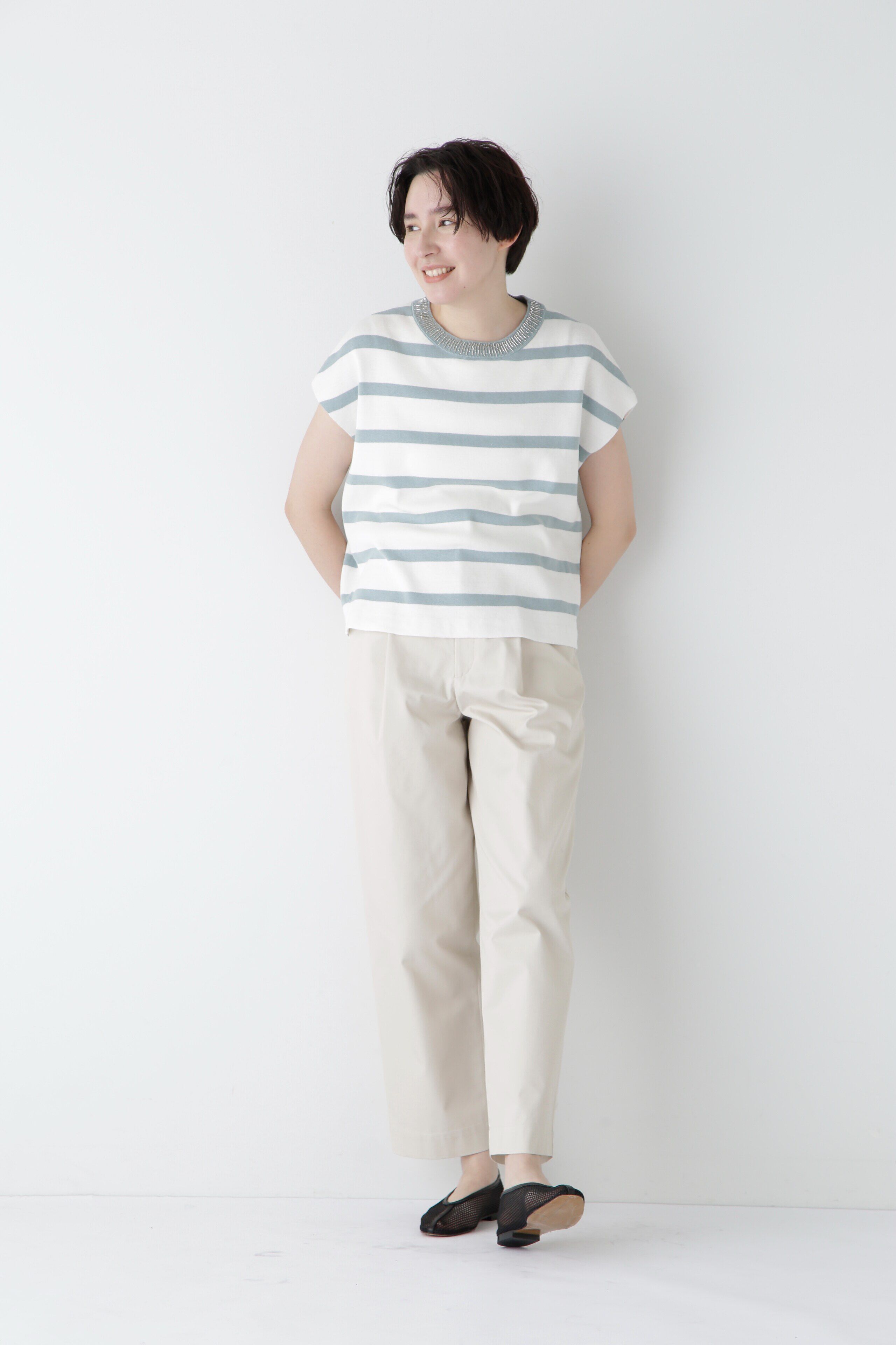  「◆【ウォッシャブル】ビジューボーダーニット」|ニット・セーター|