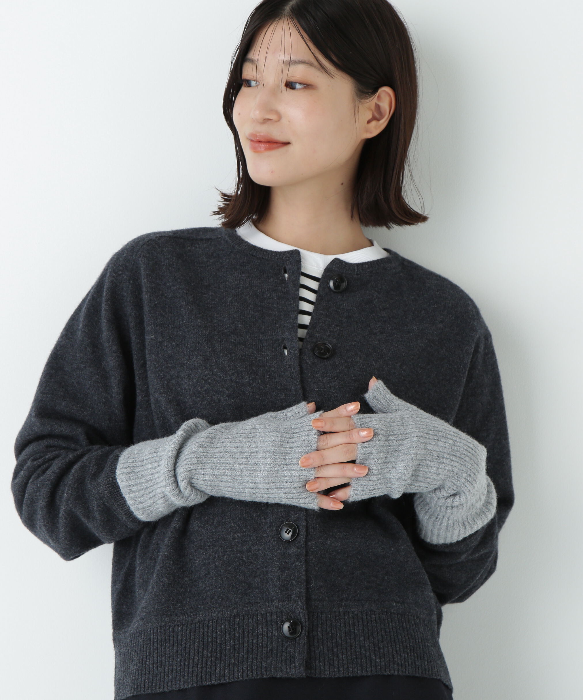  「フィンガーレスニットグローブ」|手袋|グレー