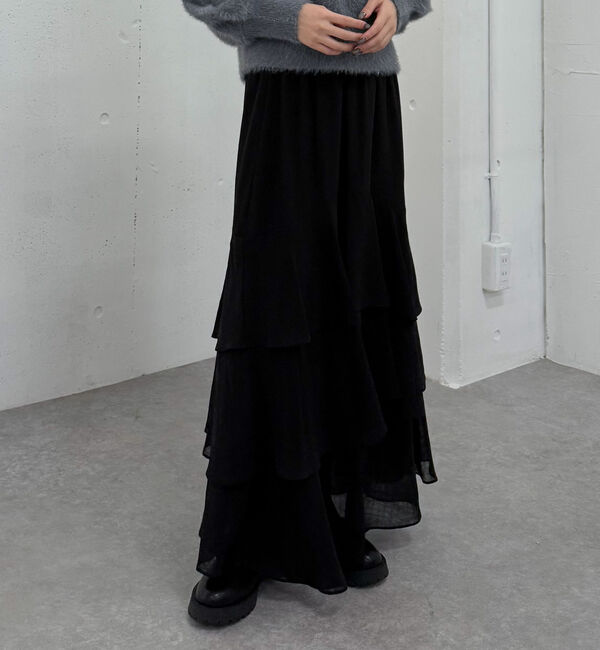 archives「ドットアソートフリルティアードスカート」|スカート|BLACK